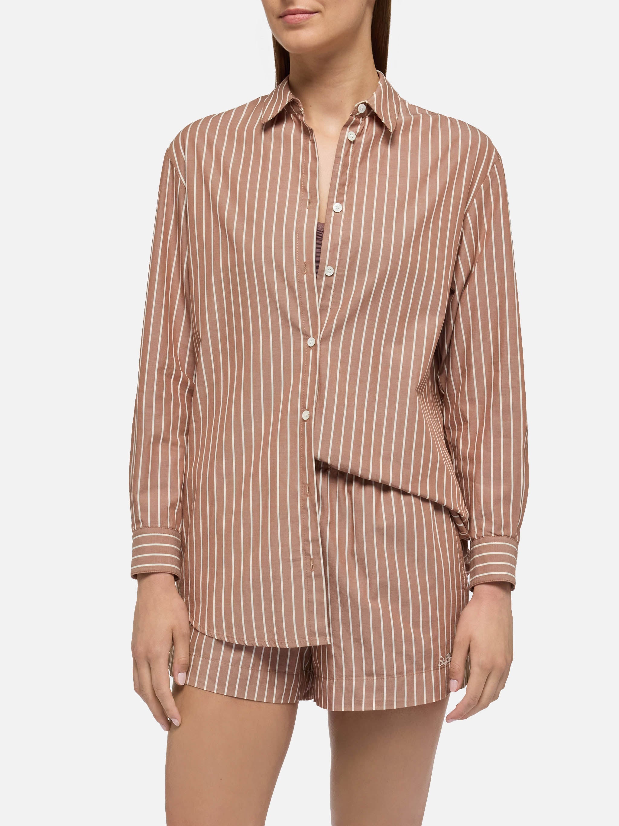 Brigitte Striped-Print Cotton Shirt With Sea, Sun St.barth Brown