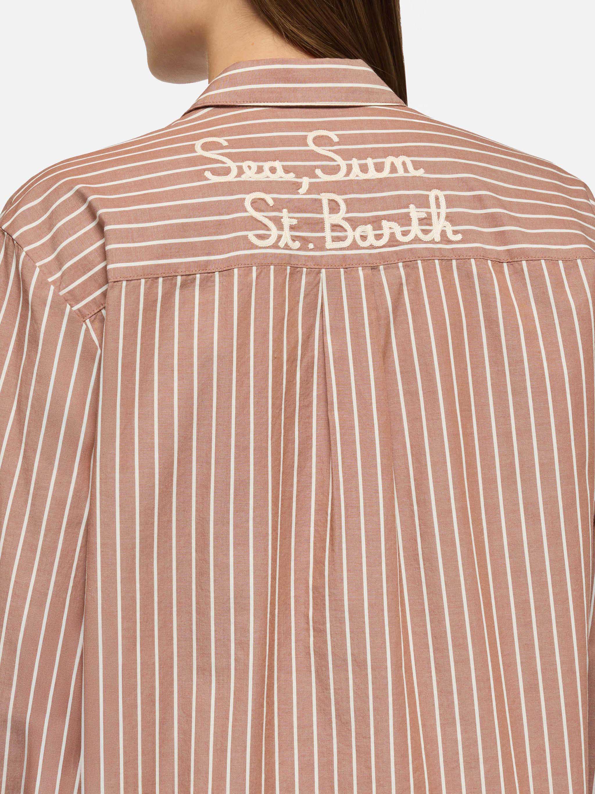 Brigitte Striped-Print Cotton Shirt With Sea, Sun St.barth Brown