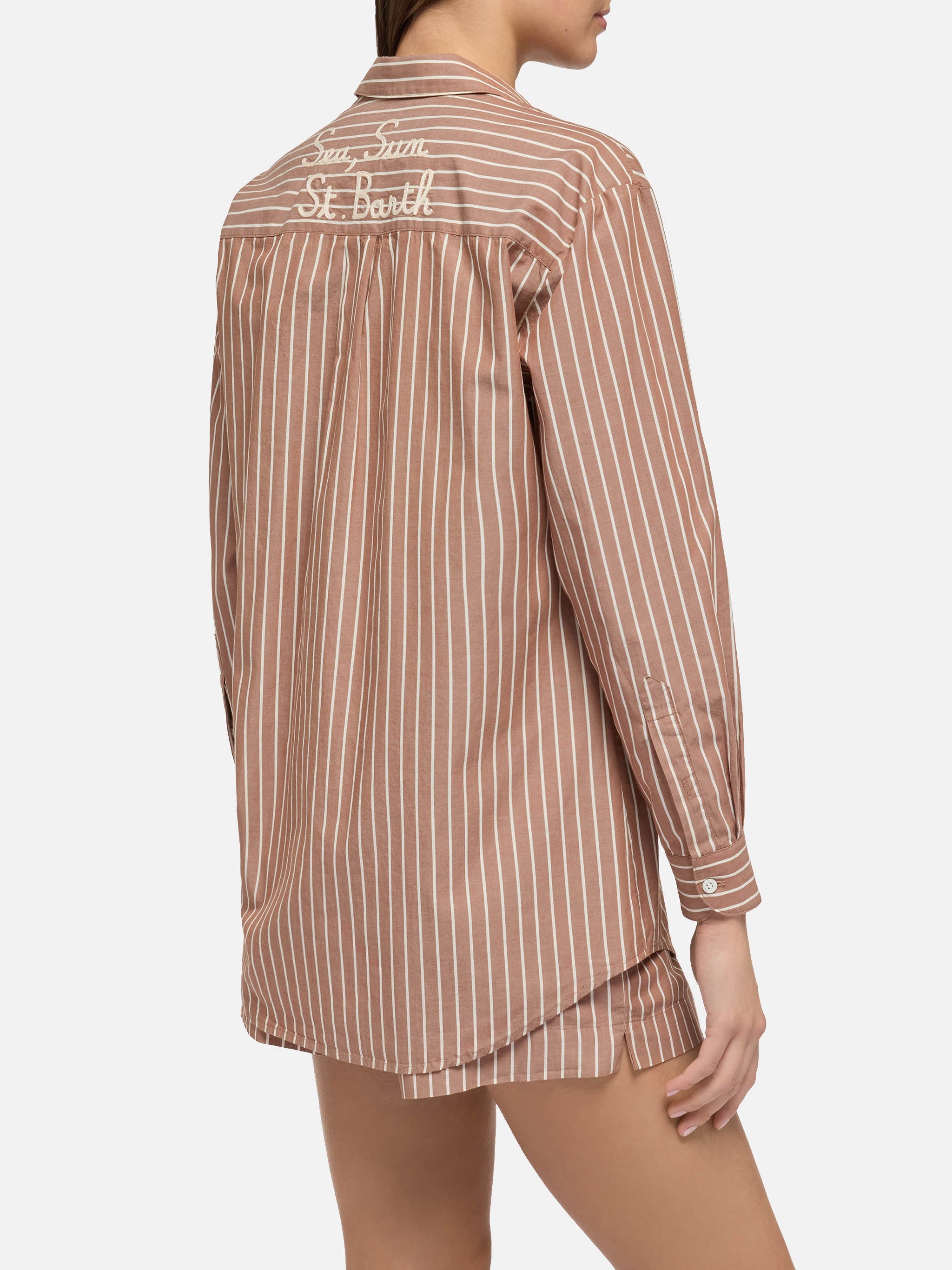 Brigitte Striped-Print Cotton Shirt With Sea, Sun St.barth Brown