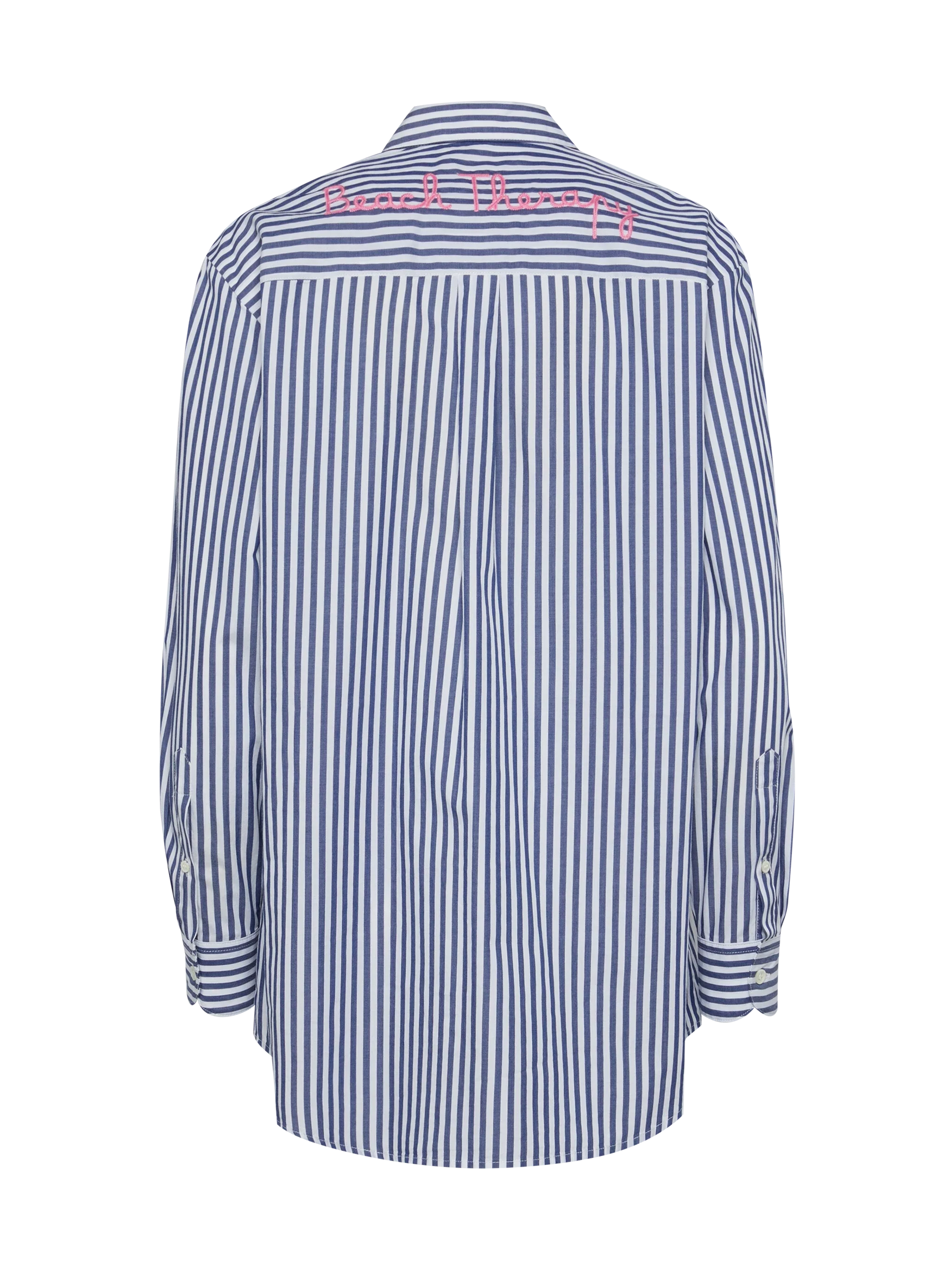 Brigitte Striped-Print Cotton Shirt With Saint Barth Beach Club Embroidery Blue