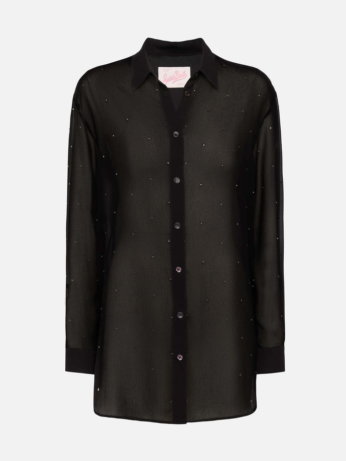 Brigitte Black Georgette Shirt With Rhinestone Embellishments