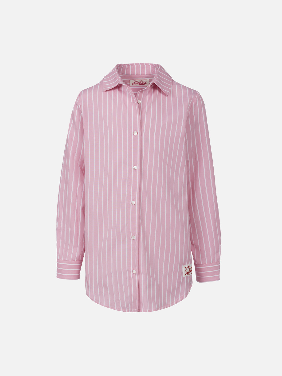 Girl Striped Print Cotton Over Shirt Mini Brigitte Pink