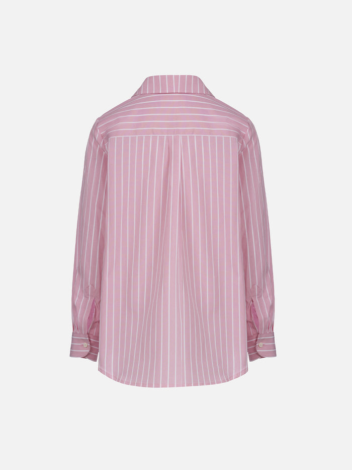 Girl Striped Print Cotton Over Shirt Mini Brigitte Pink