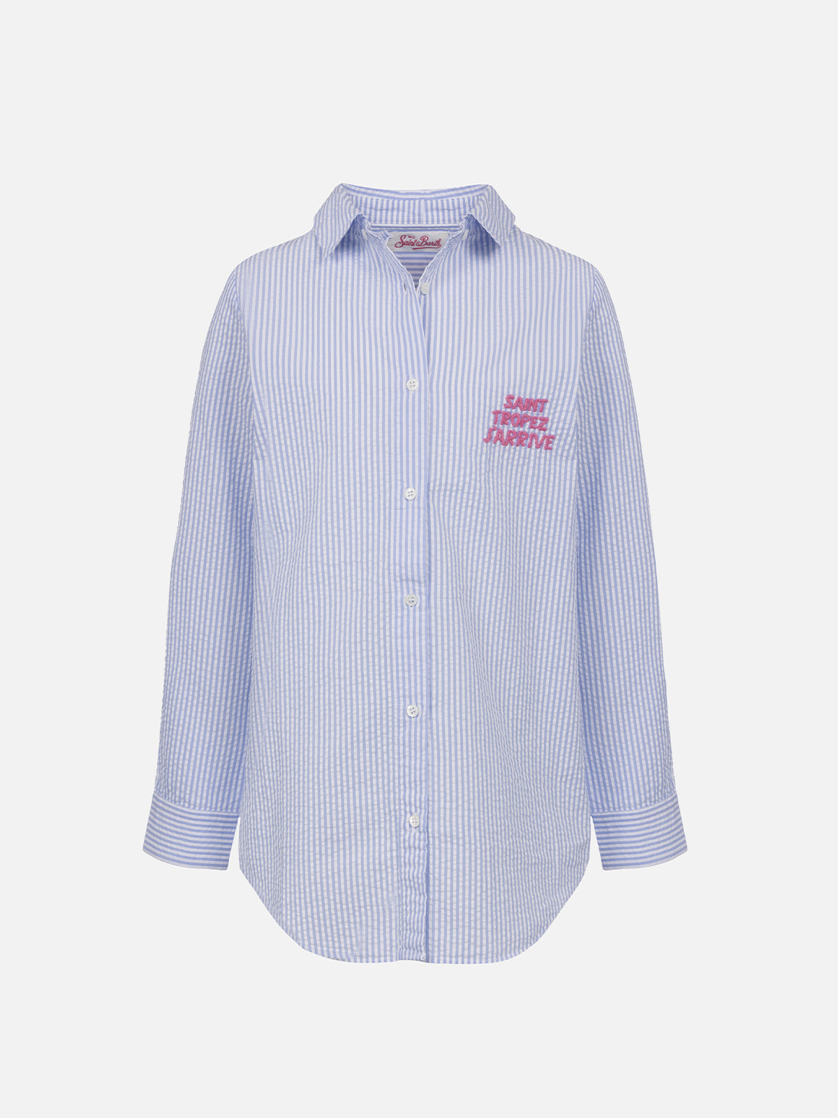 Girl Striped Print Seersucker Over Shirt Mini Brigitte Sky