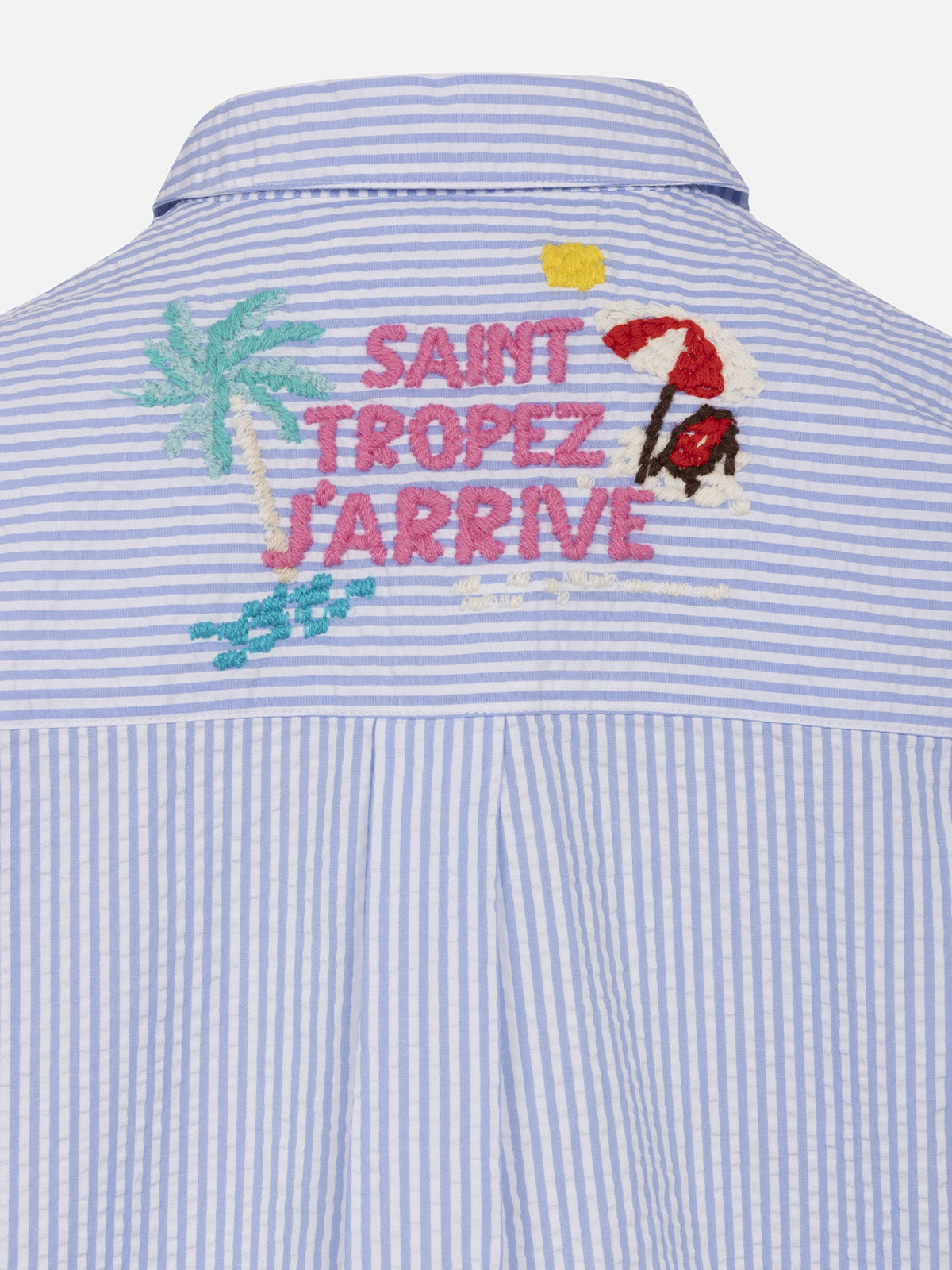 Girl Striped Print Seersucker Over Shirt Mini Brigitte Sky