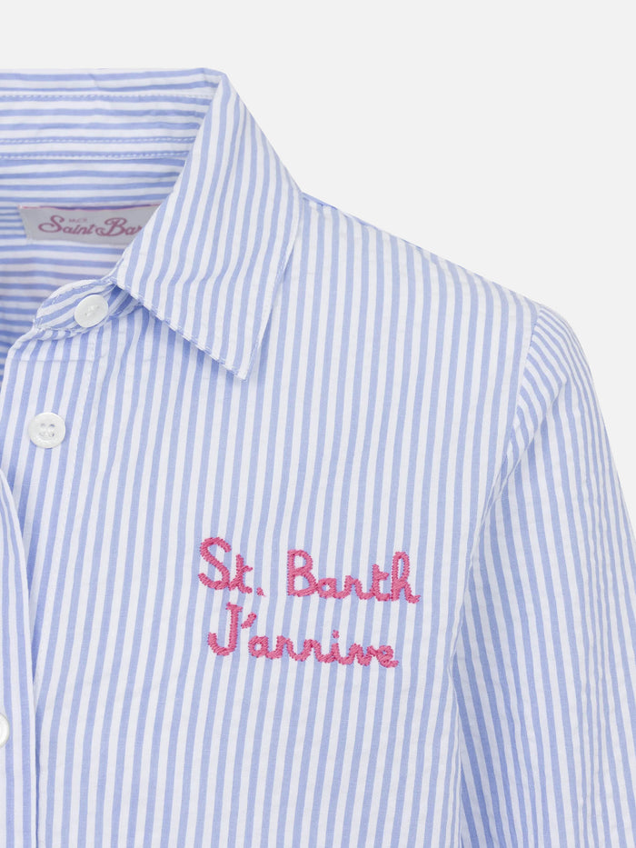 Mini Brigitte Light Blue Striped Seersucker Shirt With Snoopy Print | Peanuts® Special Edition Sky