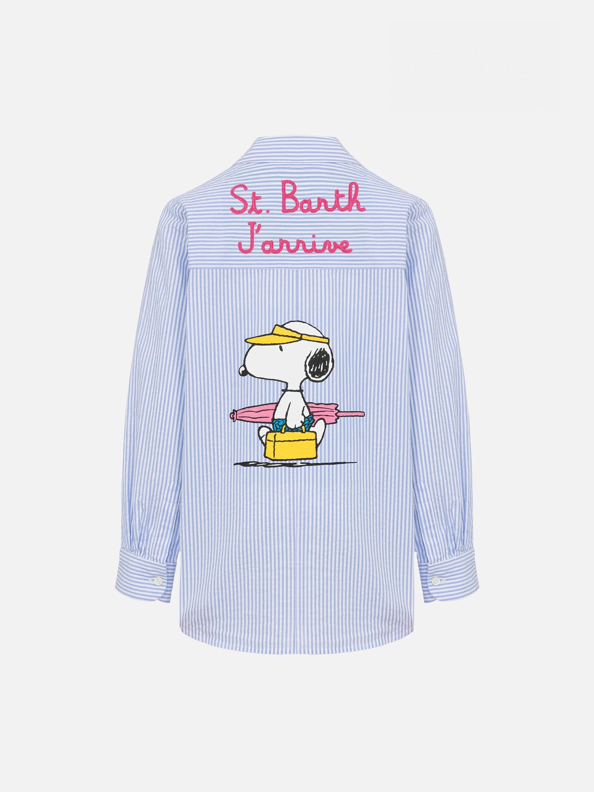 Mini Brigitte Light Blue Striped Seersucker Shirt With Snoopy Print | Peanuts® Special Edition Sky
