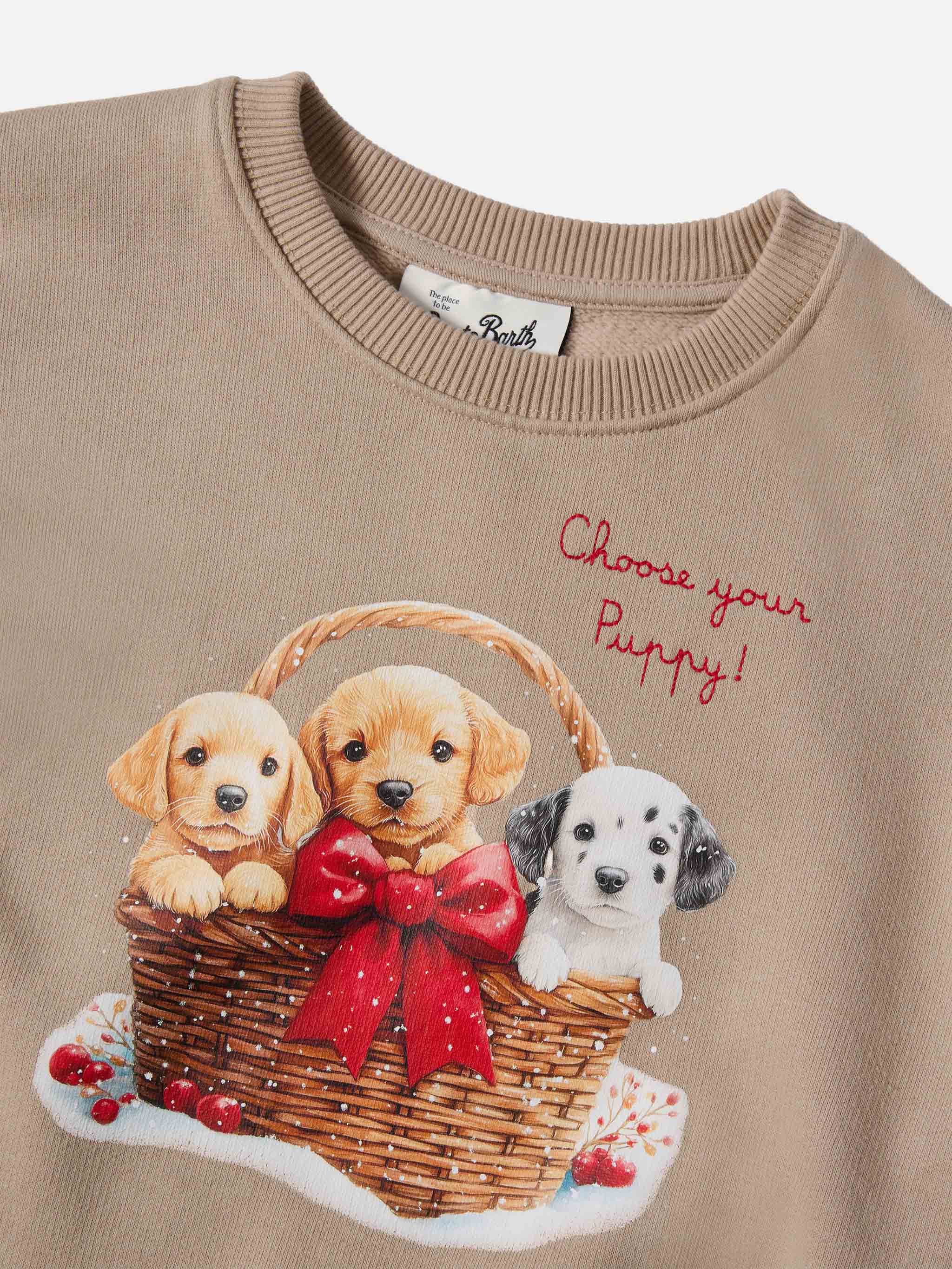 Briony Crewneck Sweatshirt With Puppies Print And Embroidery Brown