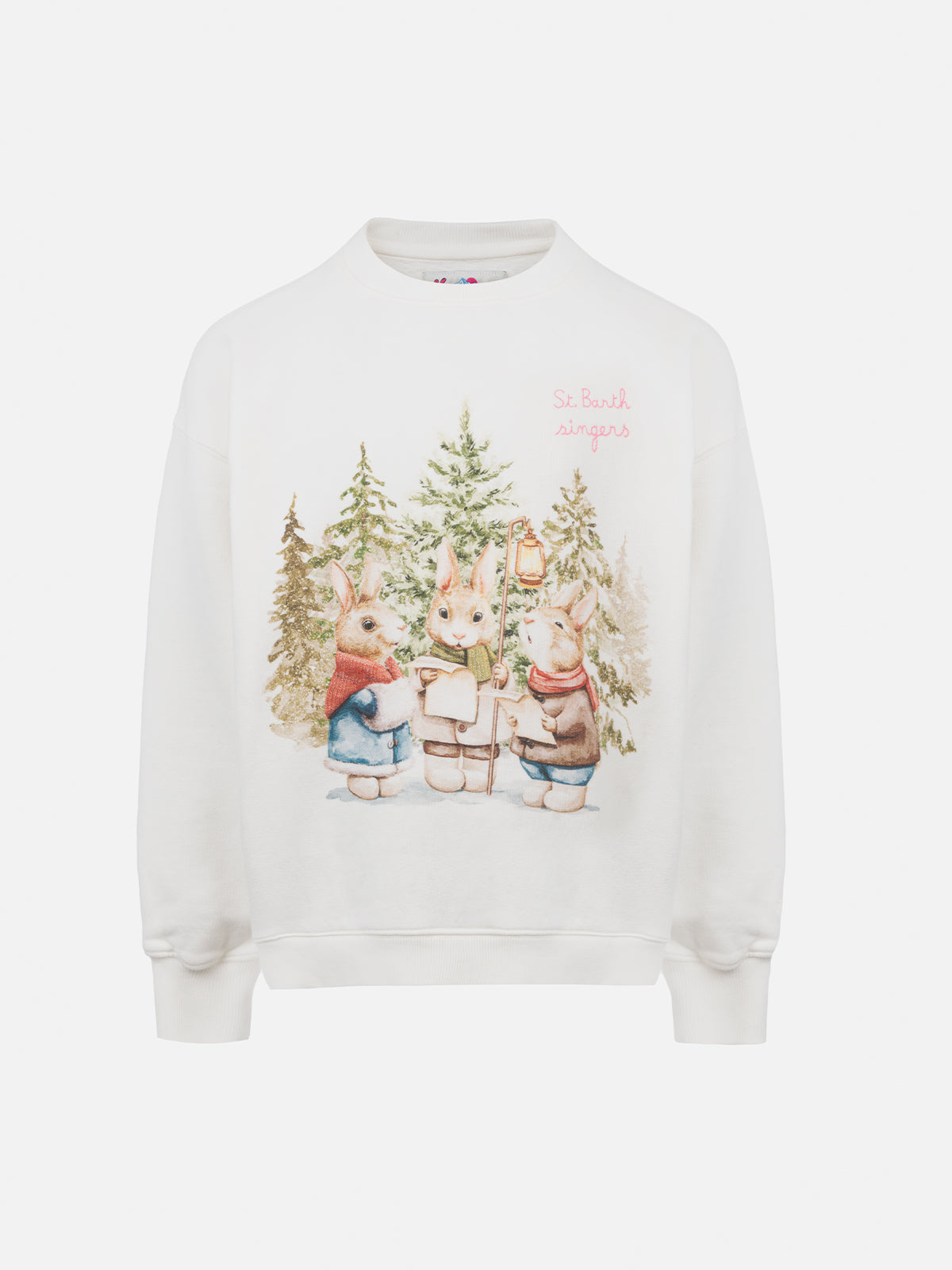 Girl Crewneck Sweatshirt Briony With Bunny Print And Embroidery White