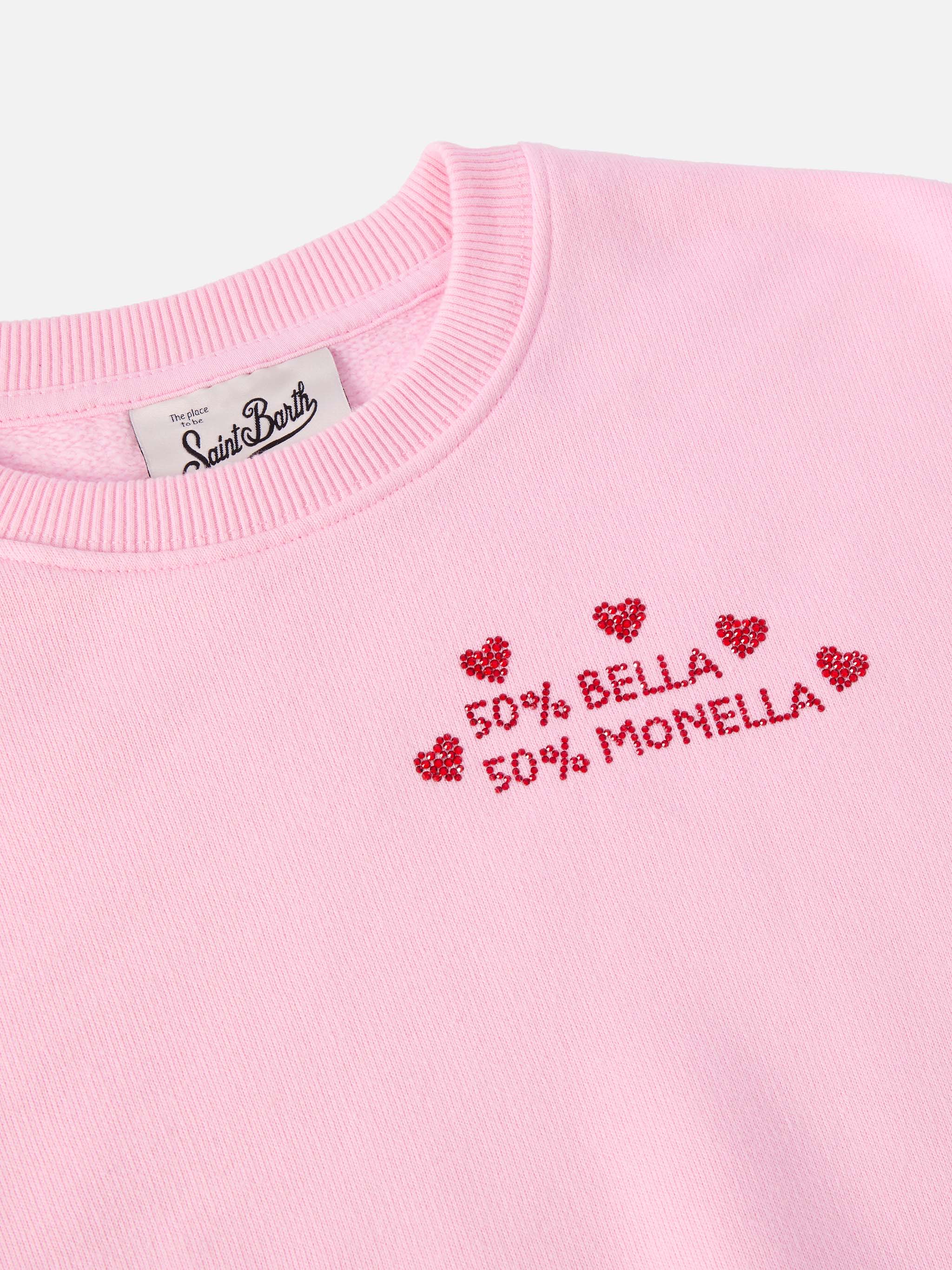 Briony Crewneck Sweatshirt With Bella E Monella Rhinestone Appliqué Pink