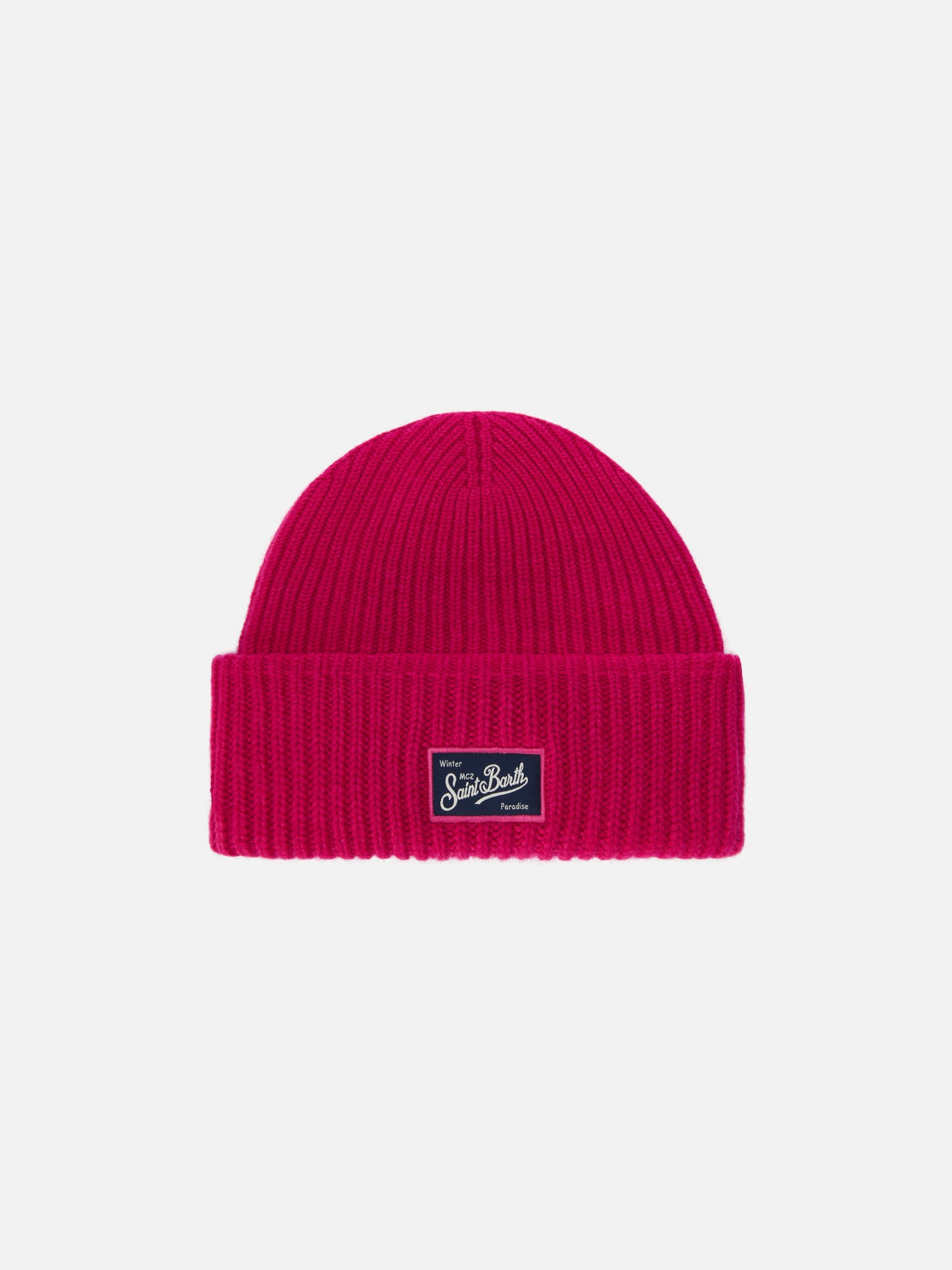 Berry W Ribbed Cashmere-Blend Beanie Fuchsia Pink Hat