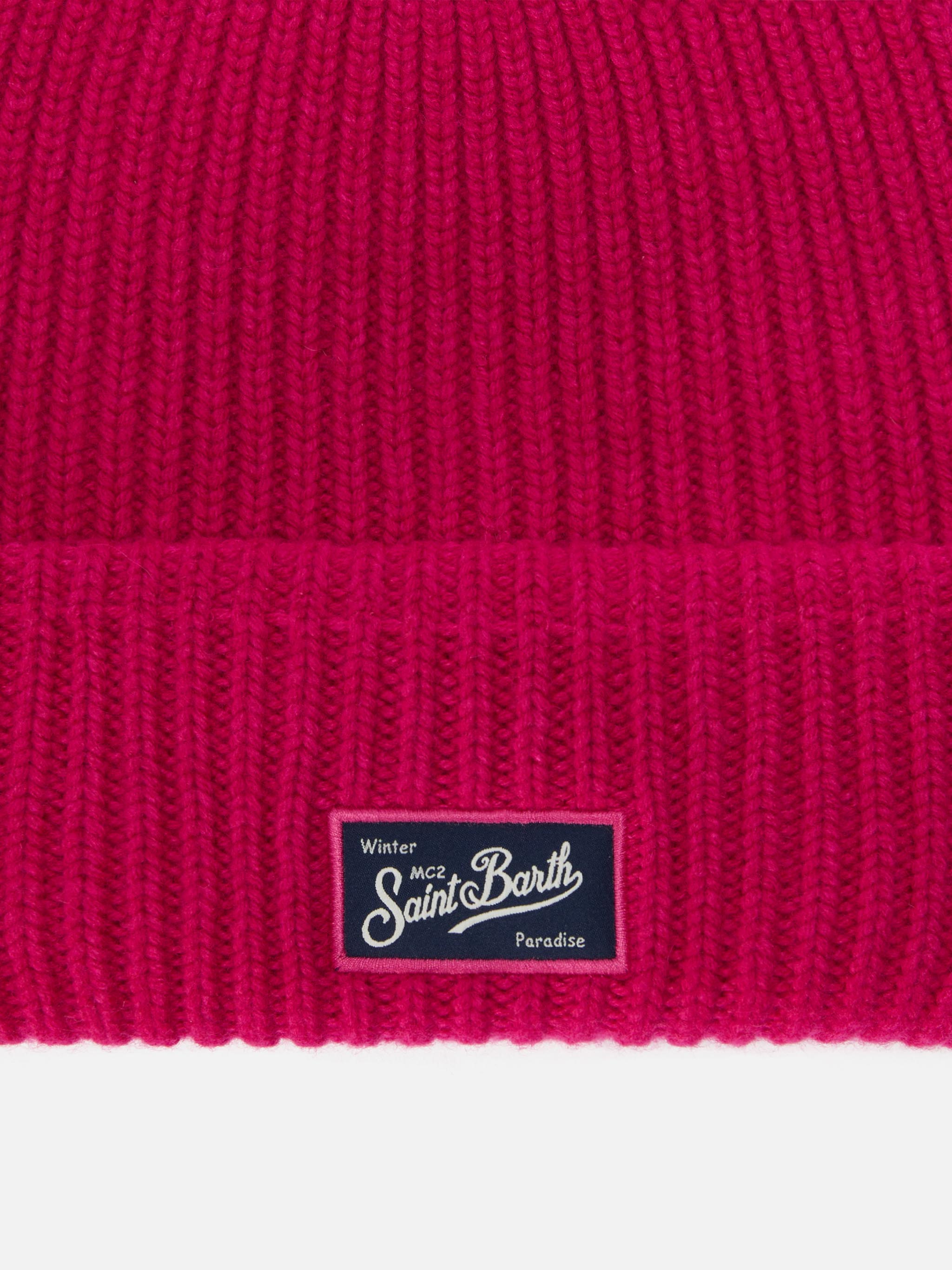 Berry W Ribbed Cashmere-Blend Beanie Fuchsia Pink Hat