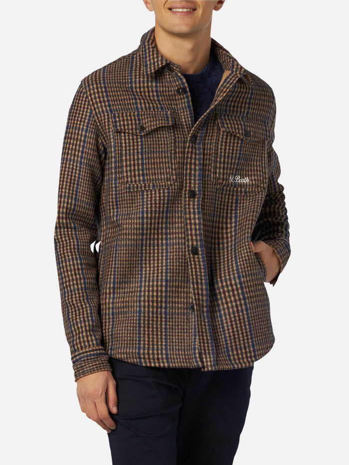 Man Wooly Prince Of Wales Overshirt With Pockets And Patches Brown Shirt