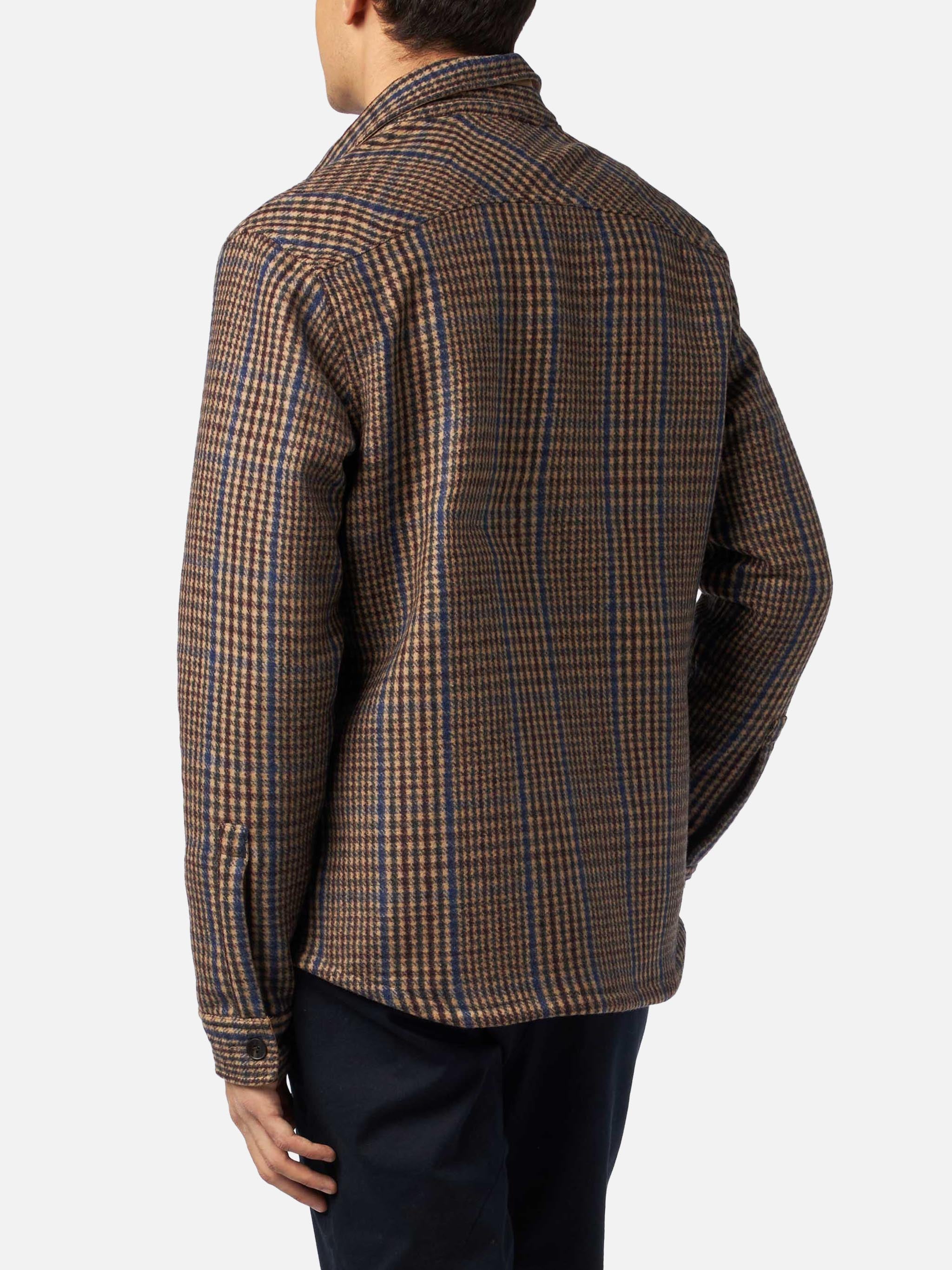 Man Wooly Prince Of Wales Overshirt With Pockets And Patches Brown Shirt