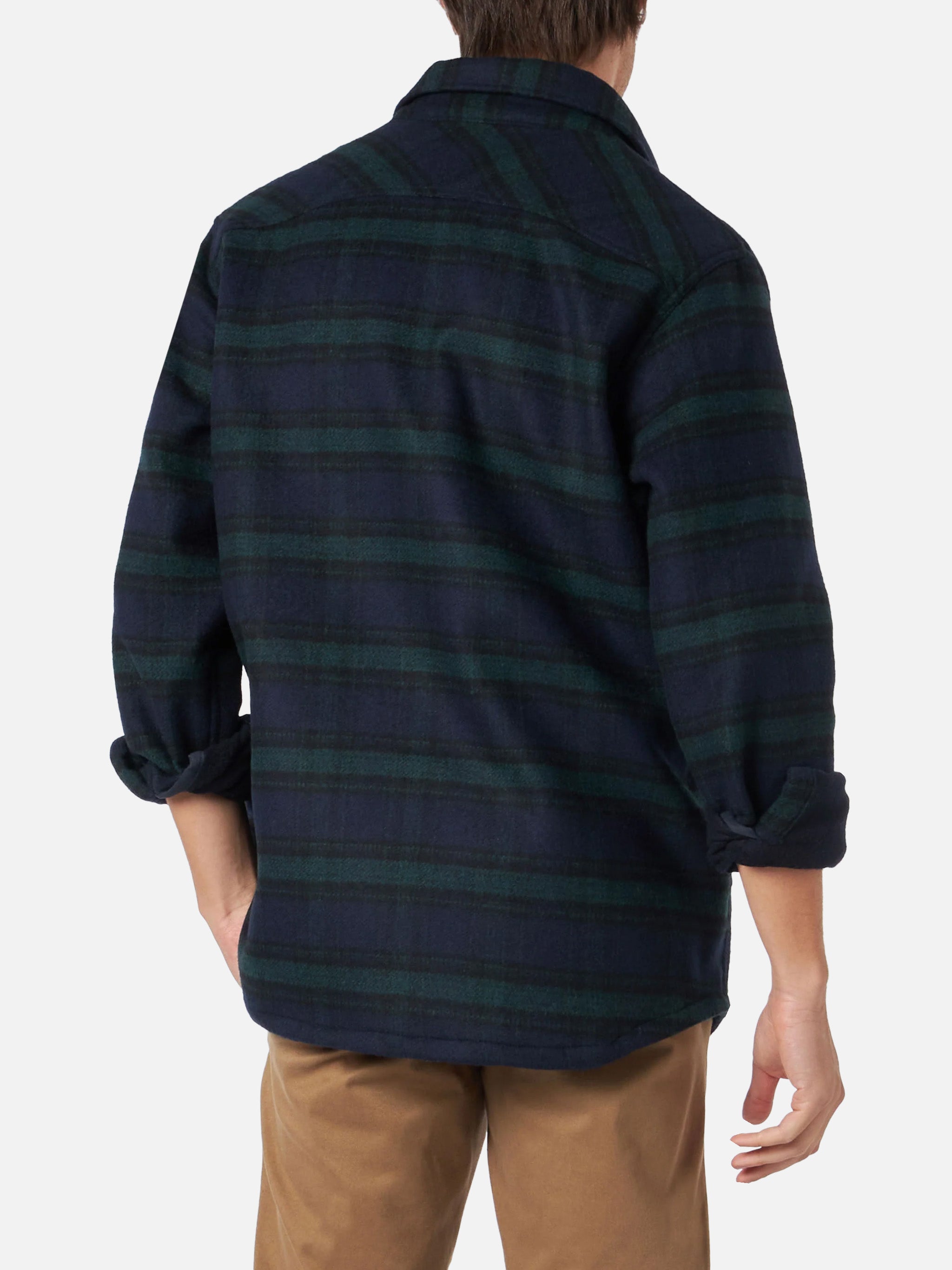Man Wooly Tartan Overshirt With Pockets And Patches Blue Shirt