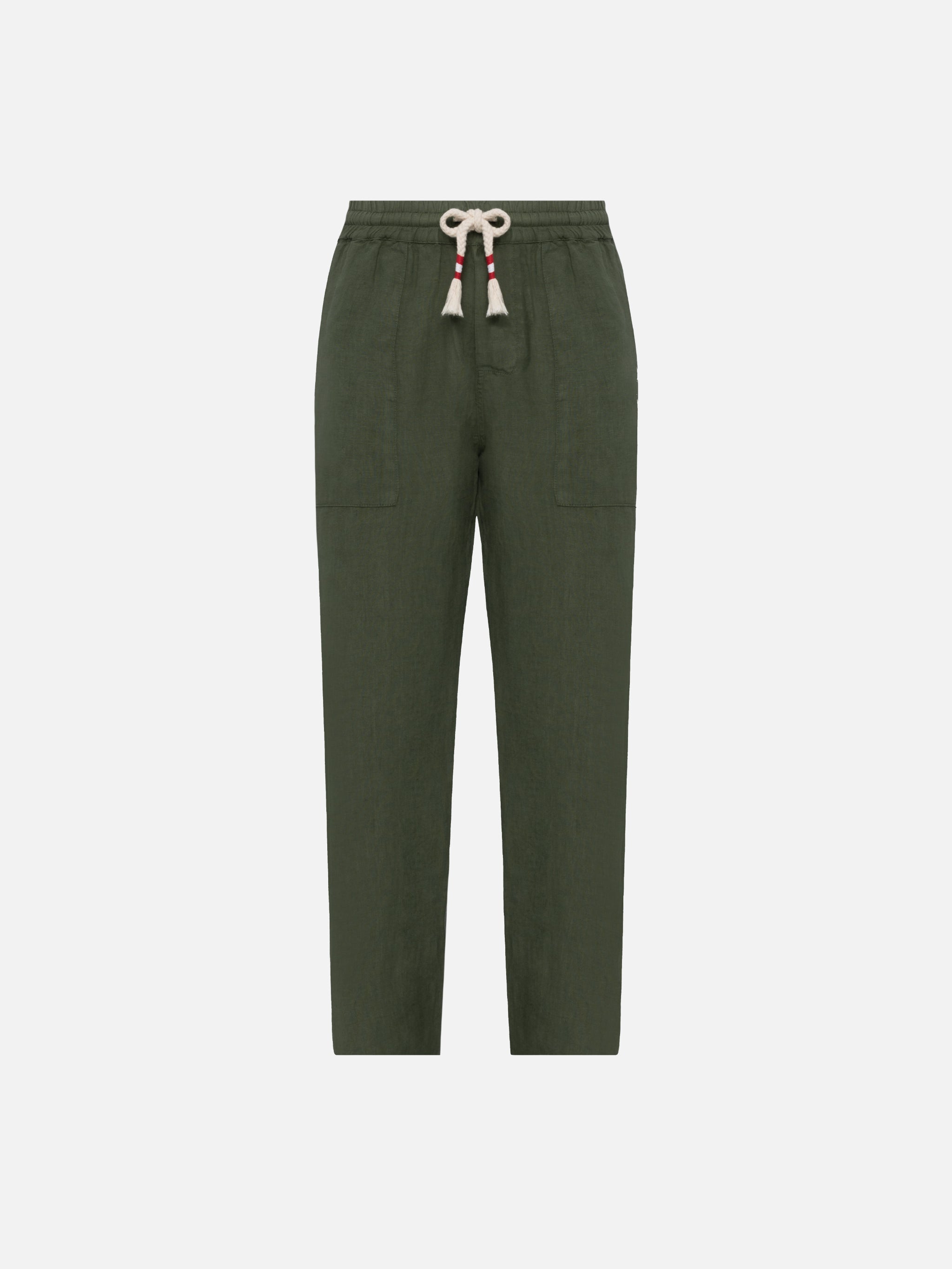 Military Green Linen Pants Calais With Drawstring