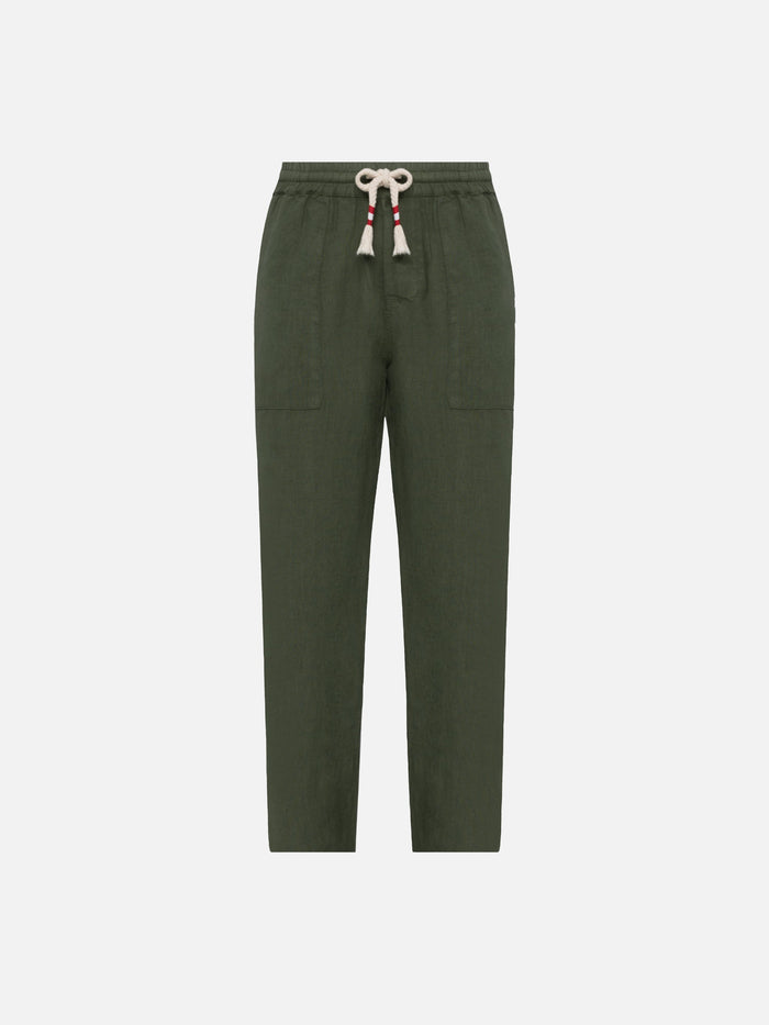 Military Green Linen Pants Calais With Drawstring