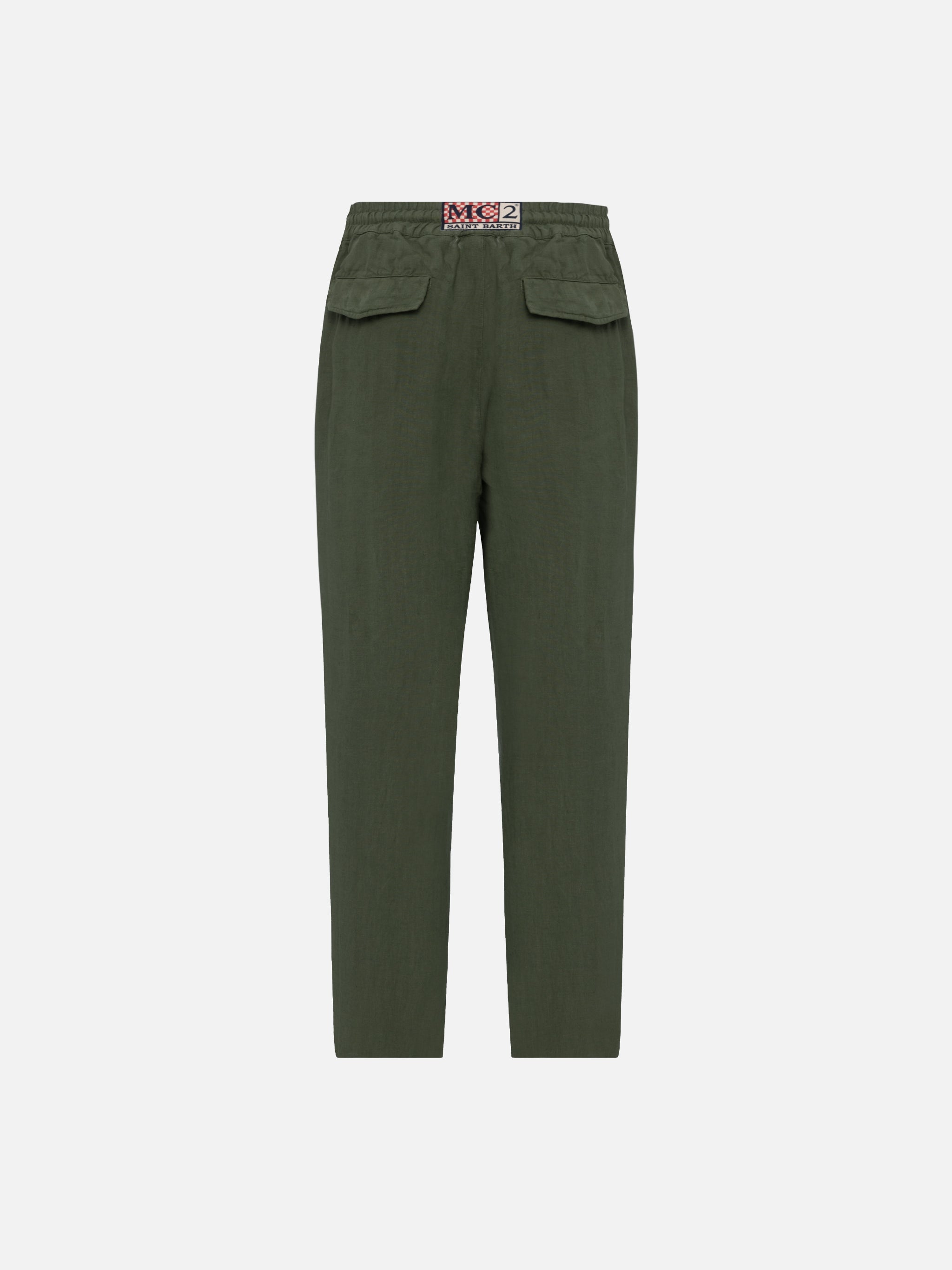 Military Green Linen Pants Calais With Drawstring