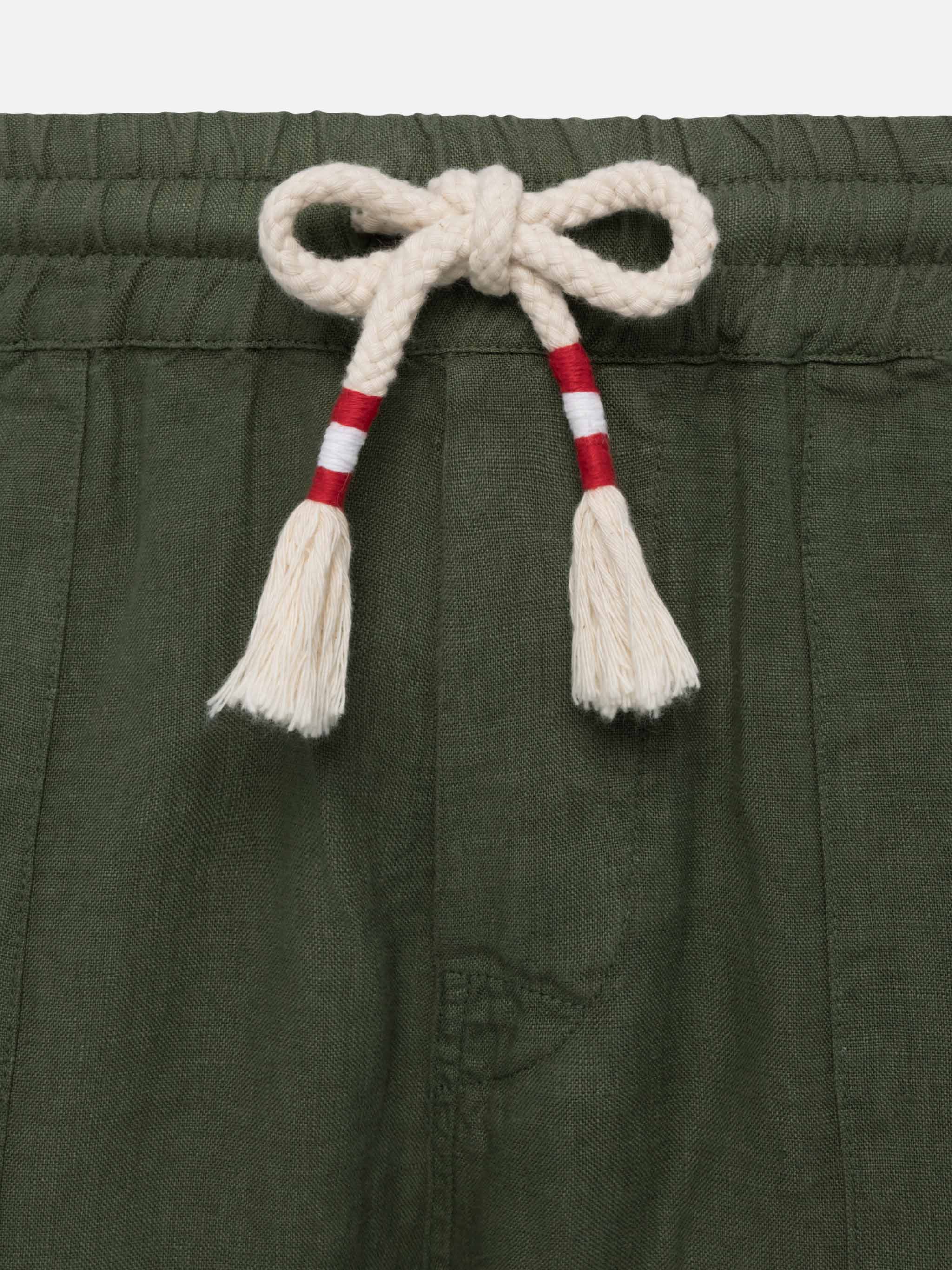 Military Green Linen Pants Calais With Drawstring