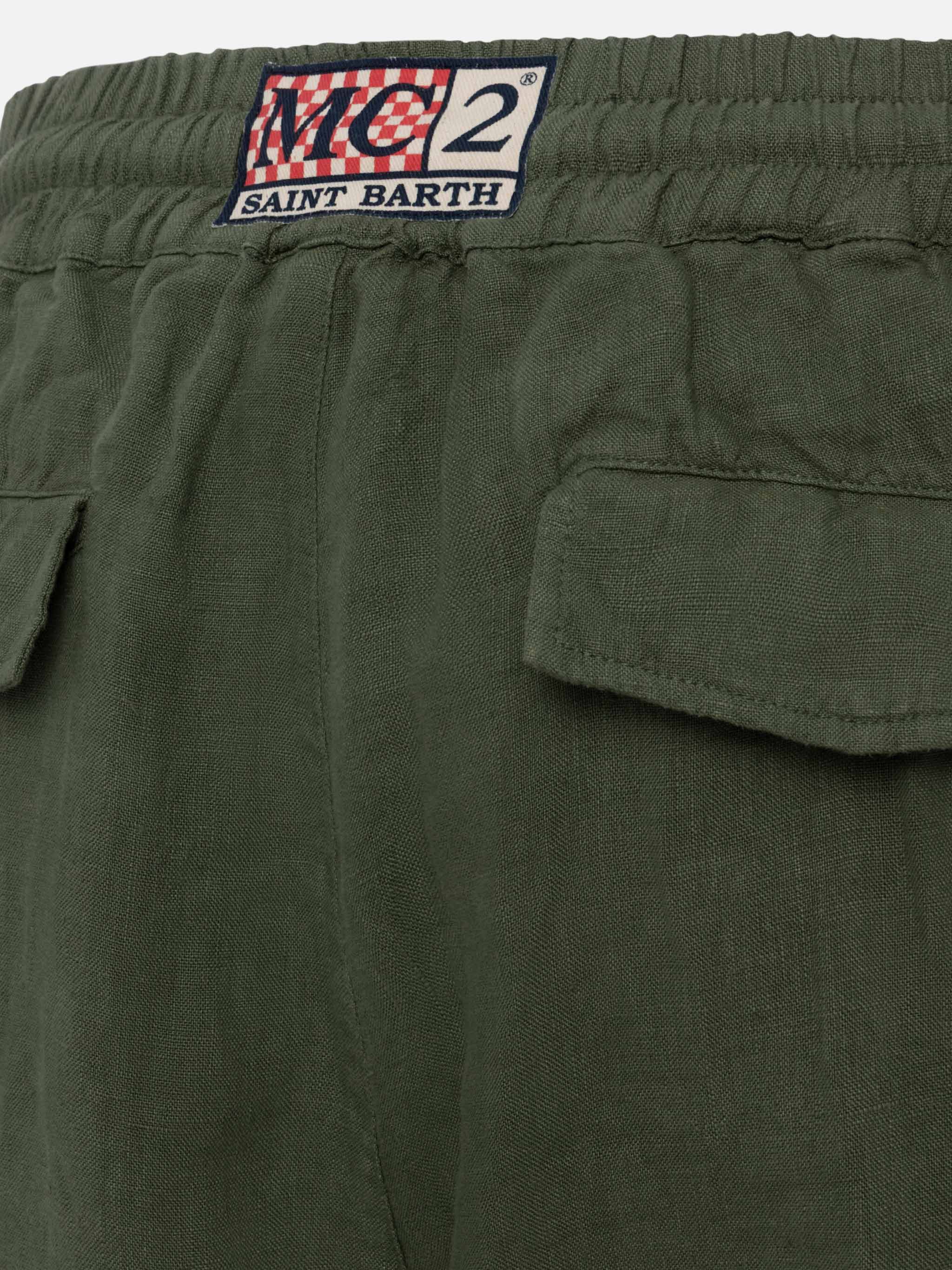 Military Green Linen Pants Calais With Drawstring