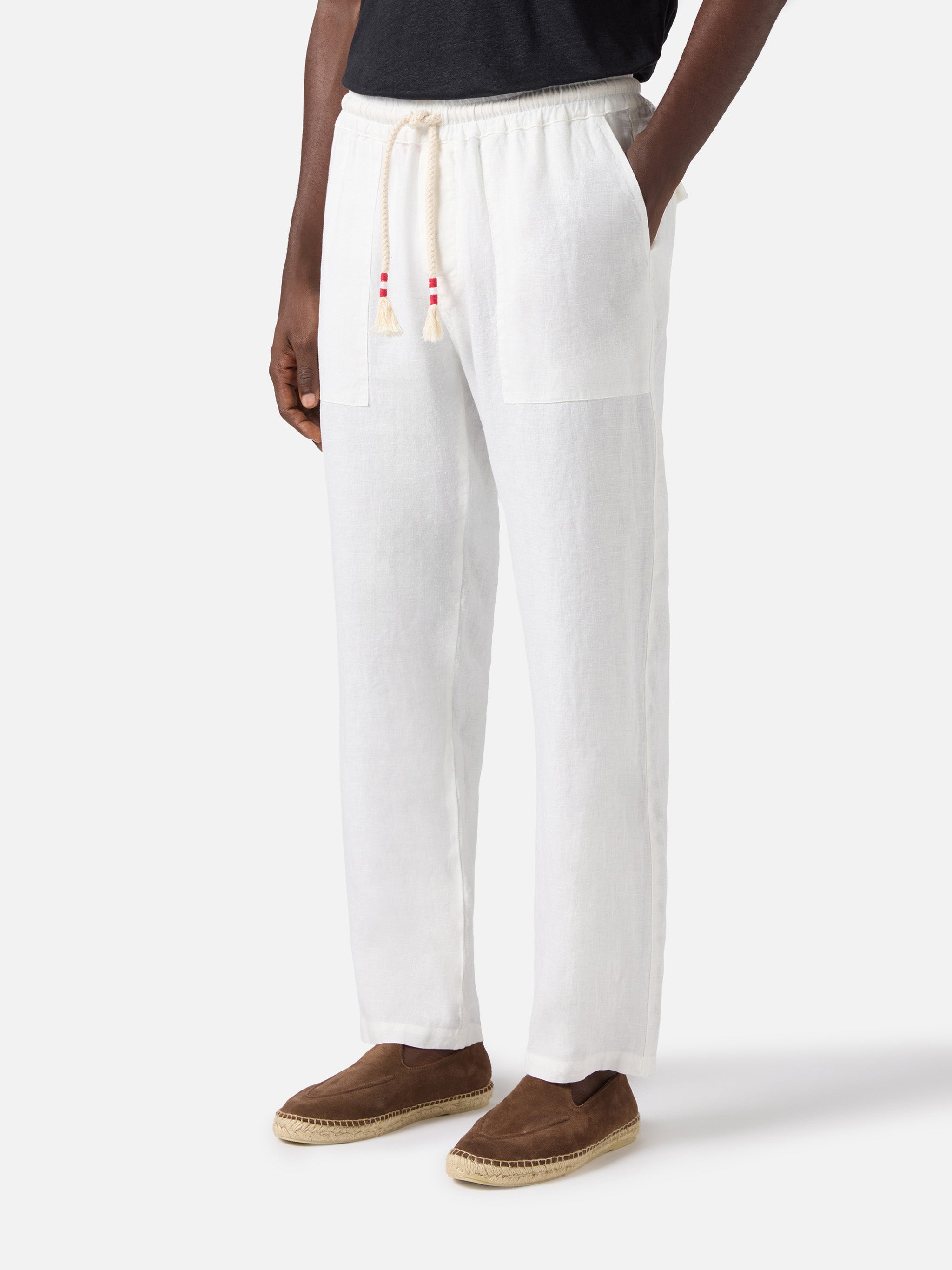 White Linen Pants Calais With Drawstring