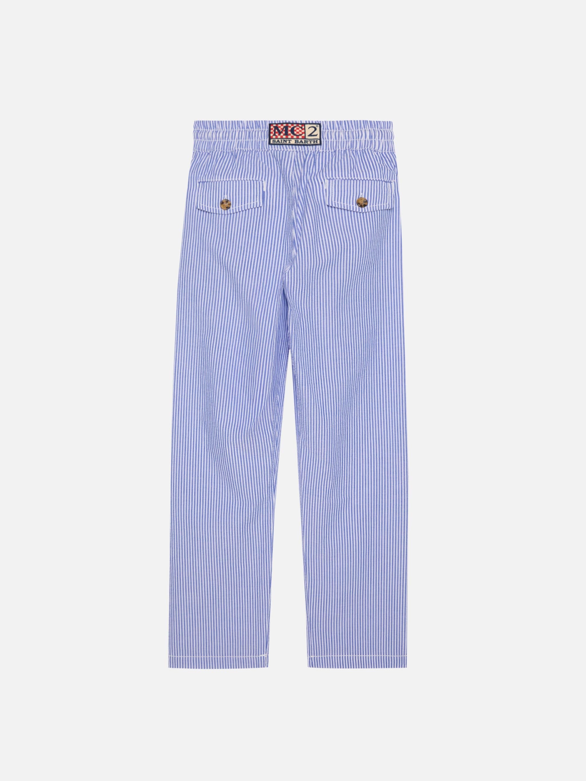Calais Jr Seersucker Striped Pants With Drawstring Blue