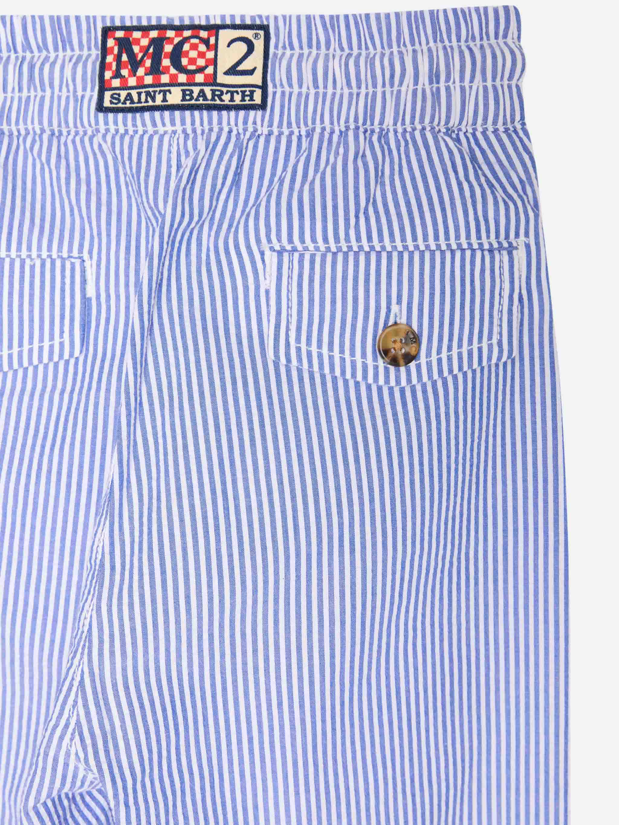 Calais Jr Seersucker Striped Pants With Drawstring Blue