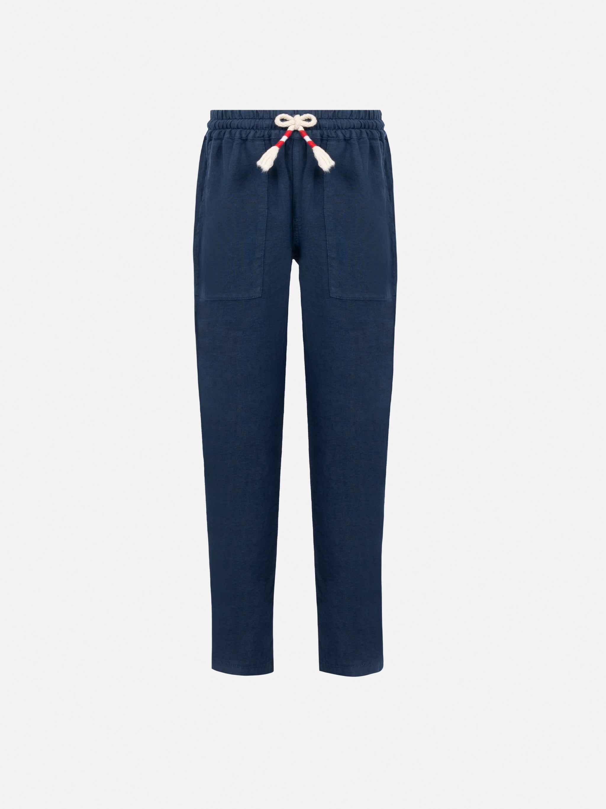 Calais Jr Navy Blue Linen Pants With Drawstring