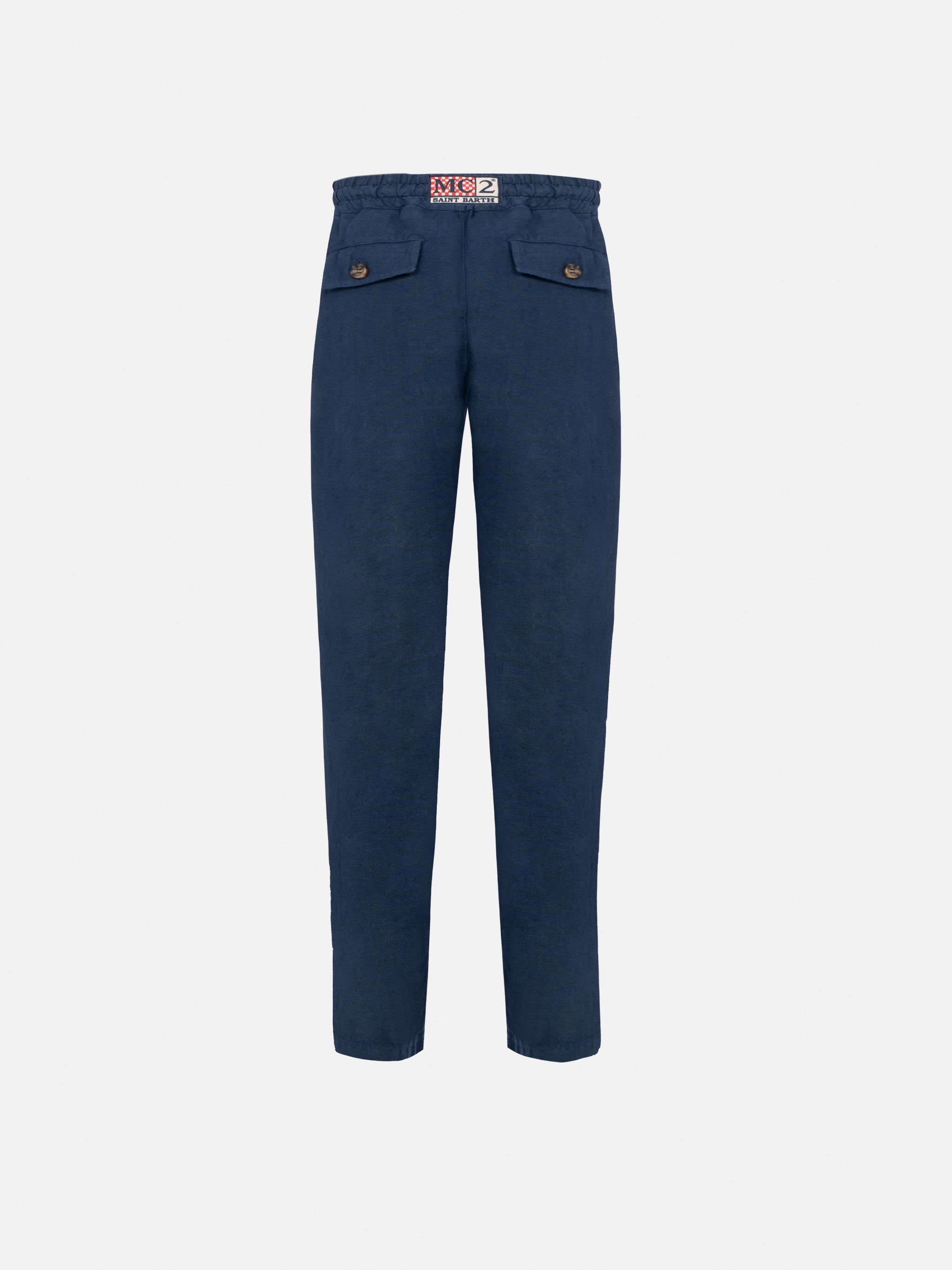 Calais Jr Navy Blue Linen Pants With Drawstring