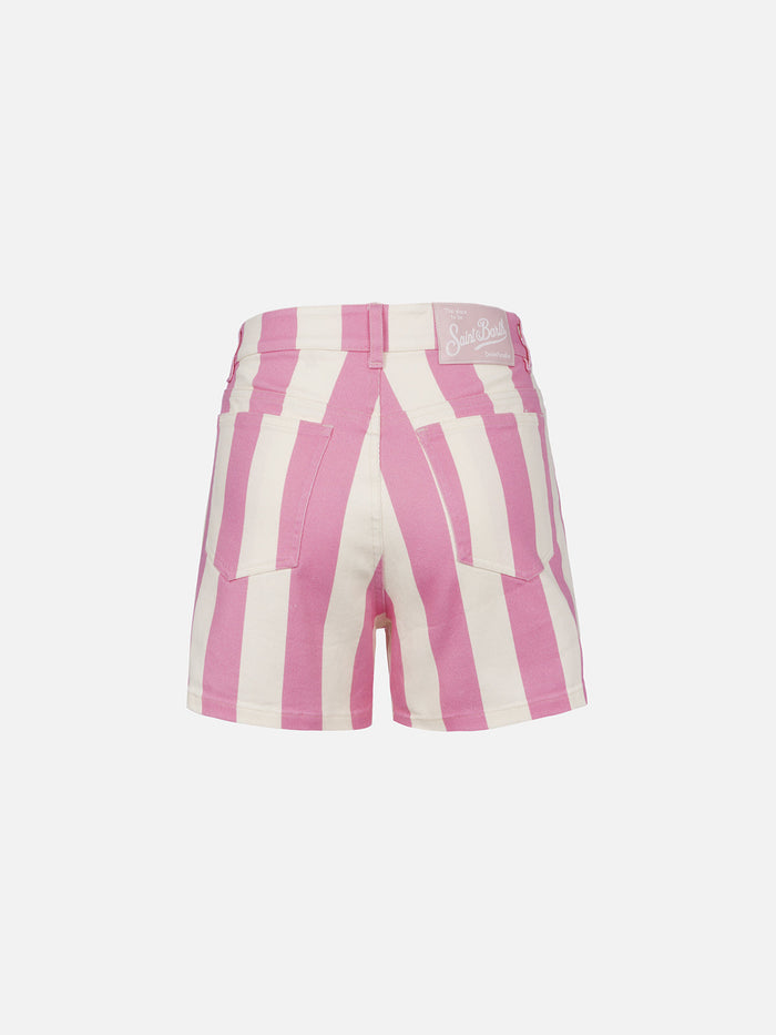 Cancun Pink Striped Denim Bermuda Shorts Pant