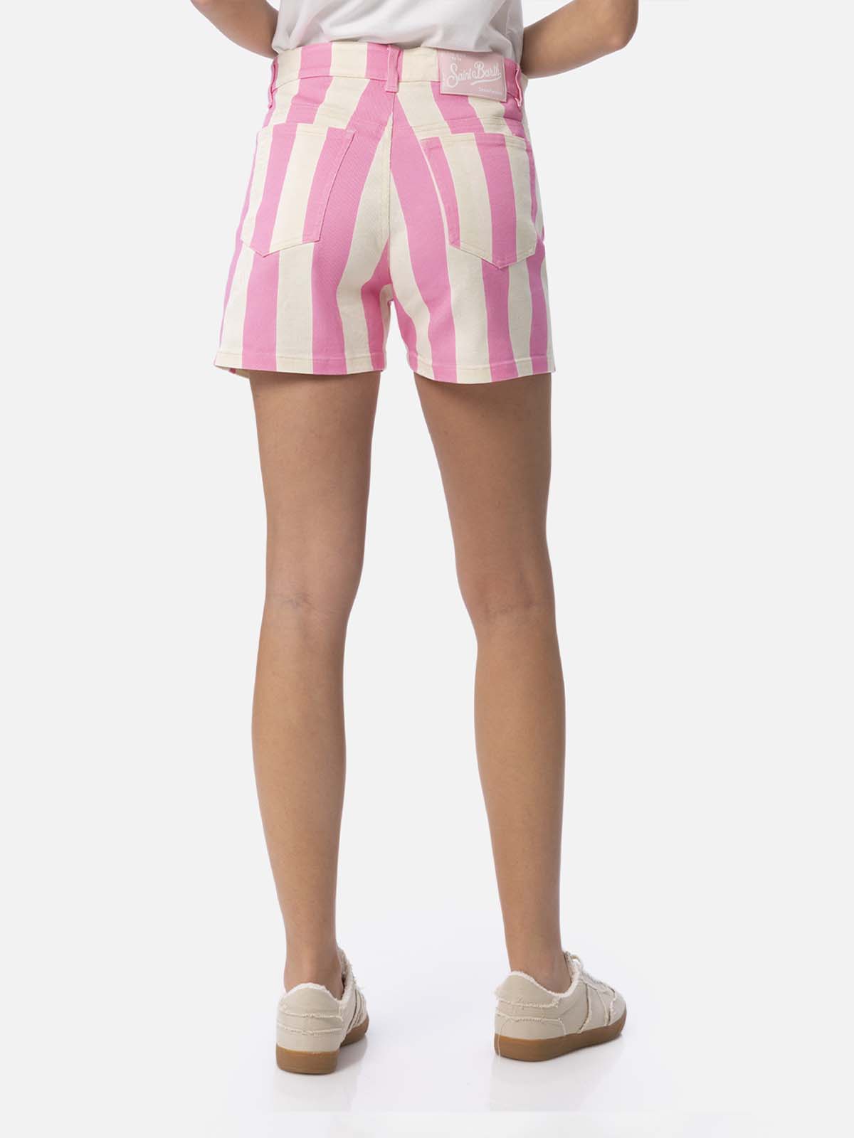 Cancun Pink Striped Denim Bermuda Shorts Pant