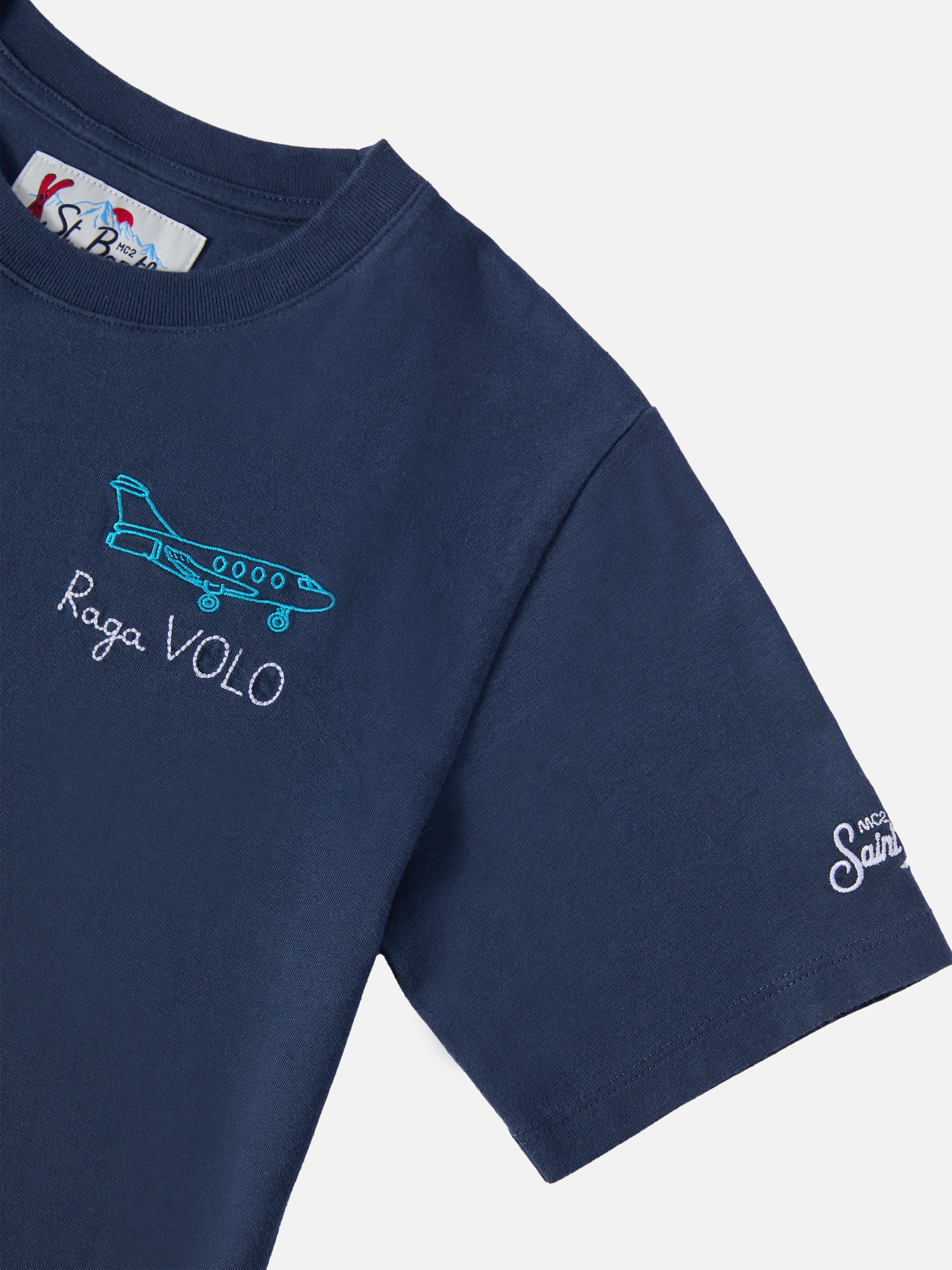 Cameron Cotton T-Shirt Blue With Raga Voloembroidery