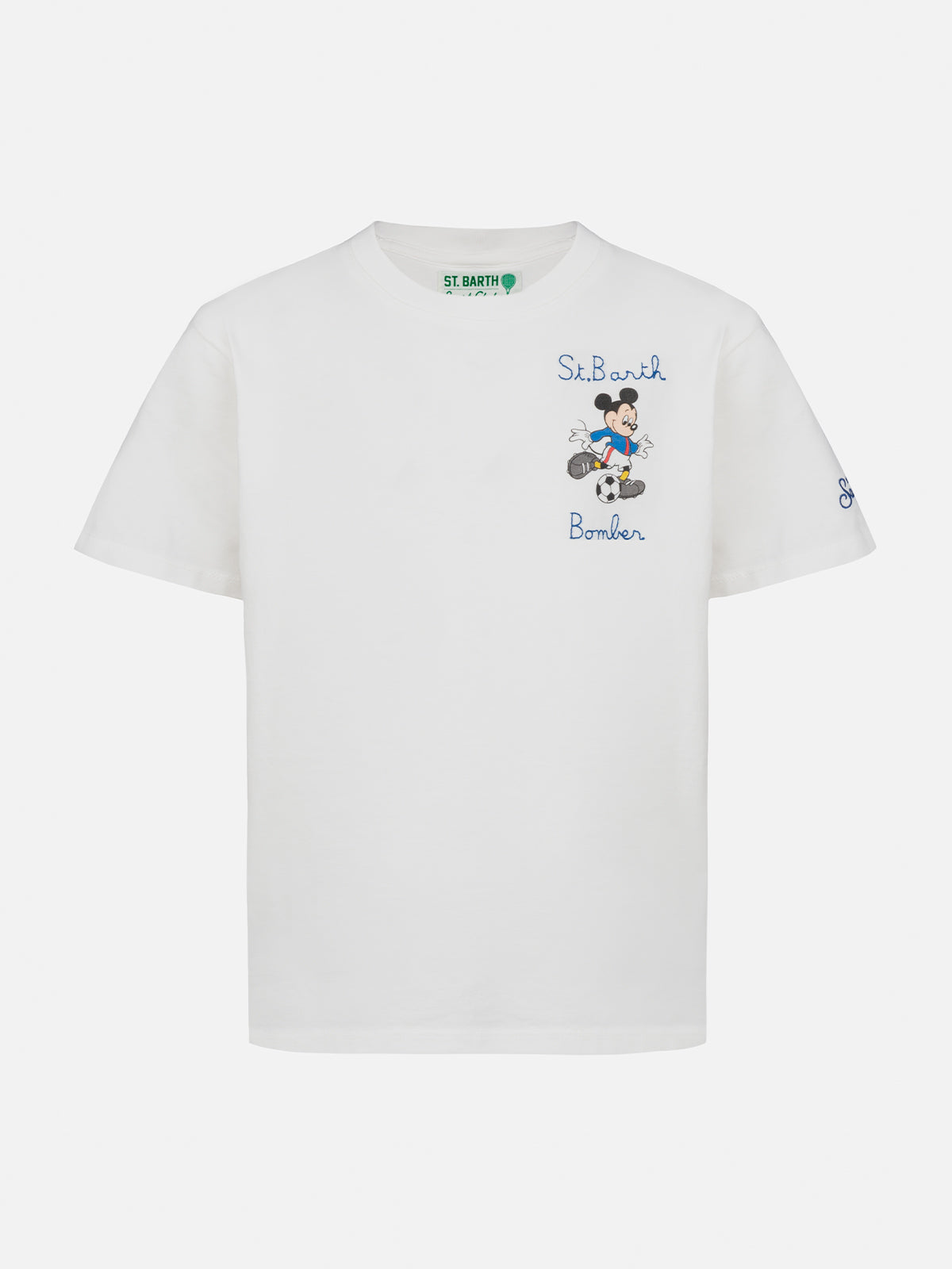 Boy Heavy Cotton T-Shirt Cameron Mickey Print And St. Barth Bomber Embroidery | Disney Special Edition White