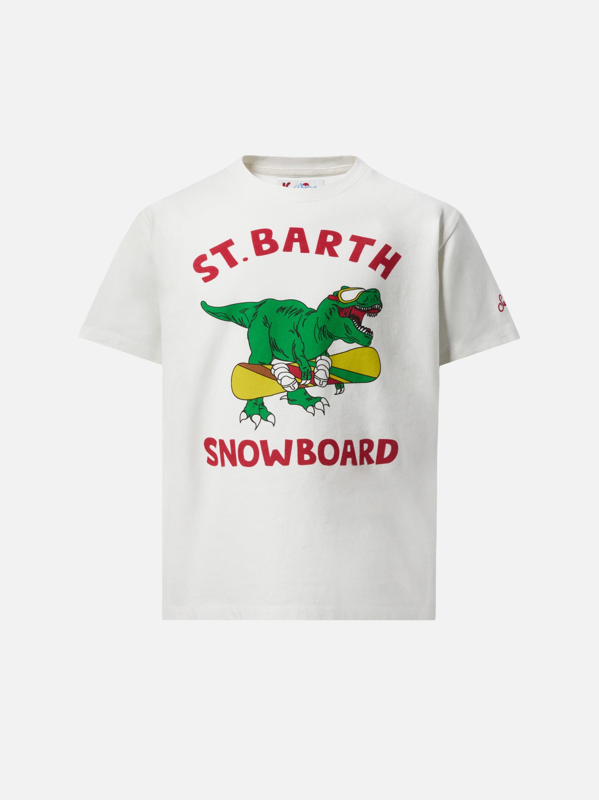 Heavy Cotton T-Shirt Cameron With Skater Dinosaur Print White