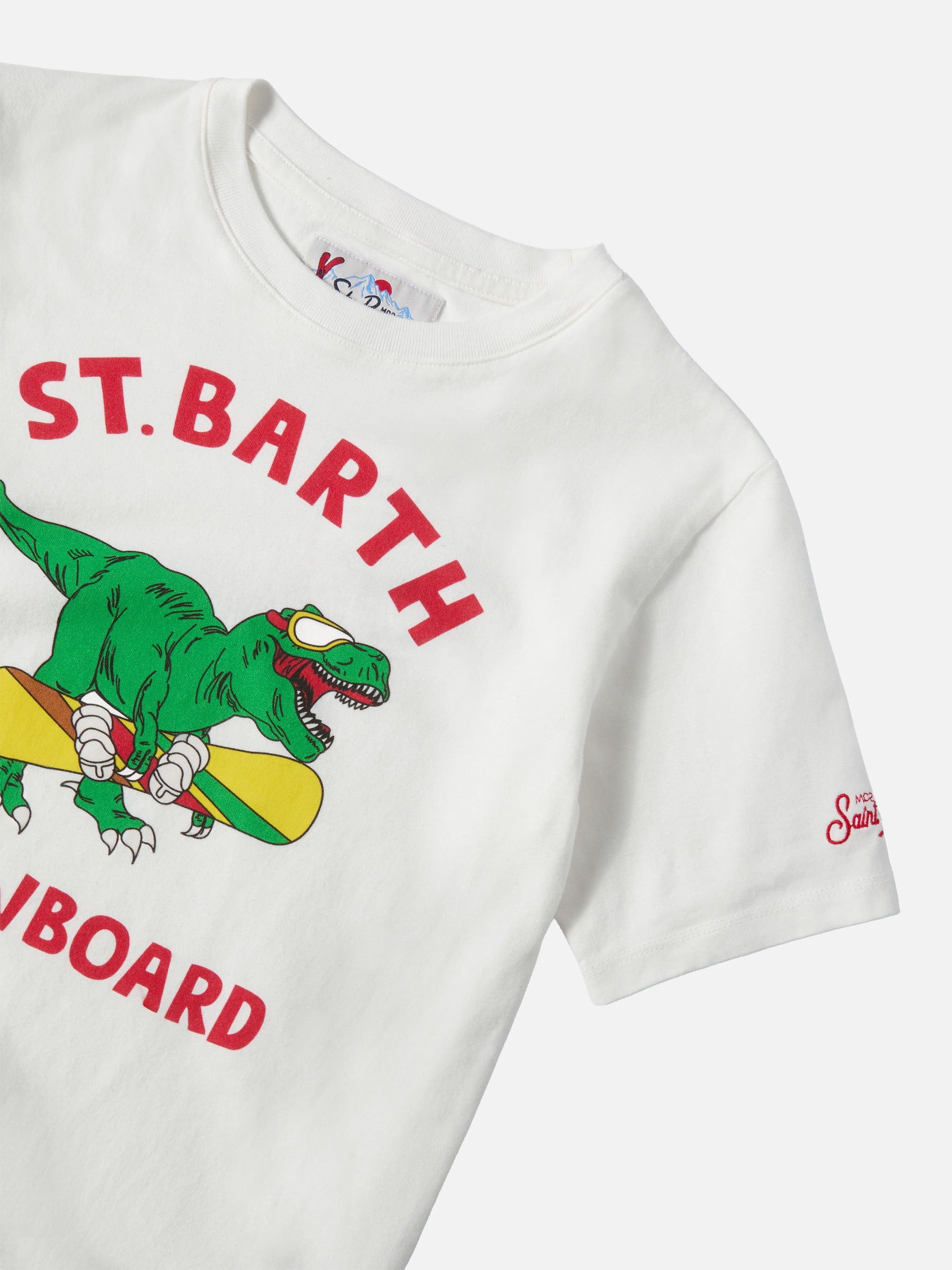 Heavy Cotton T-Shirt Cameron With Skater Dinosaur Print White
