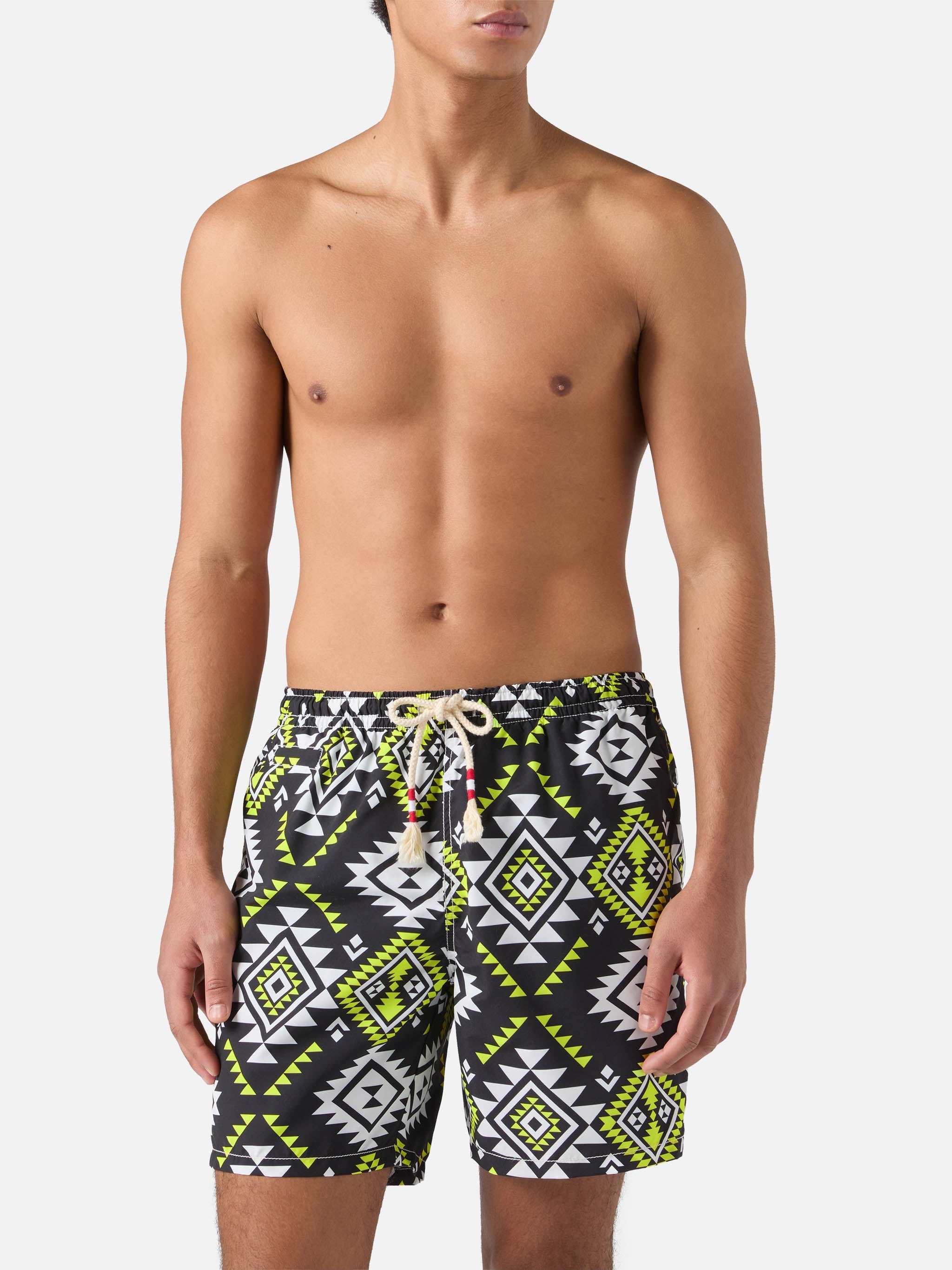 Mid-Length Swim-Shorts Caprese With Ethnic Print Black Swimshort