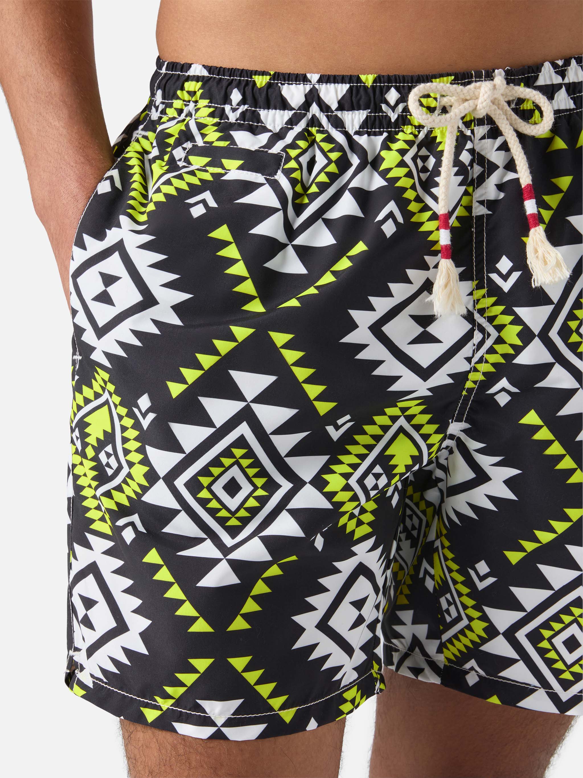 Mid-Length Swim-Shorts Caprese With Ethnic Print Black Swimshort