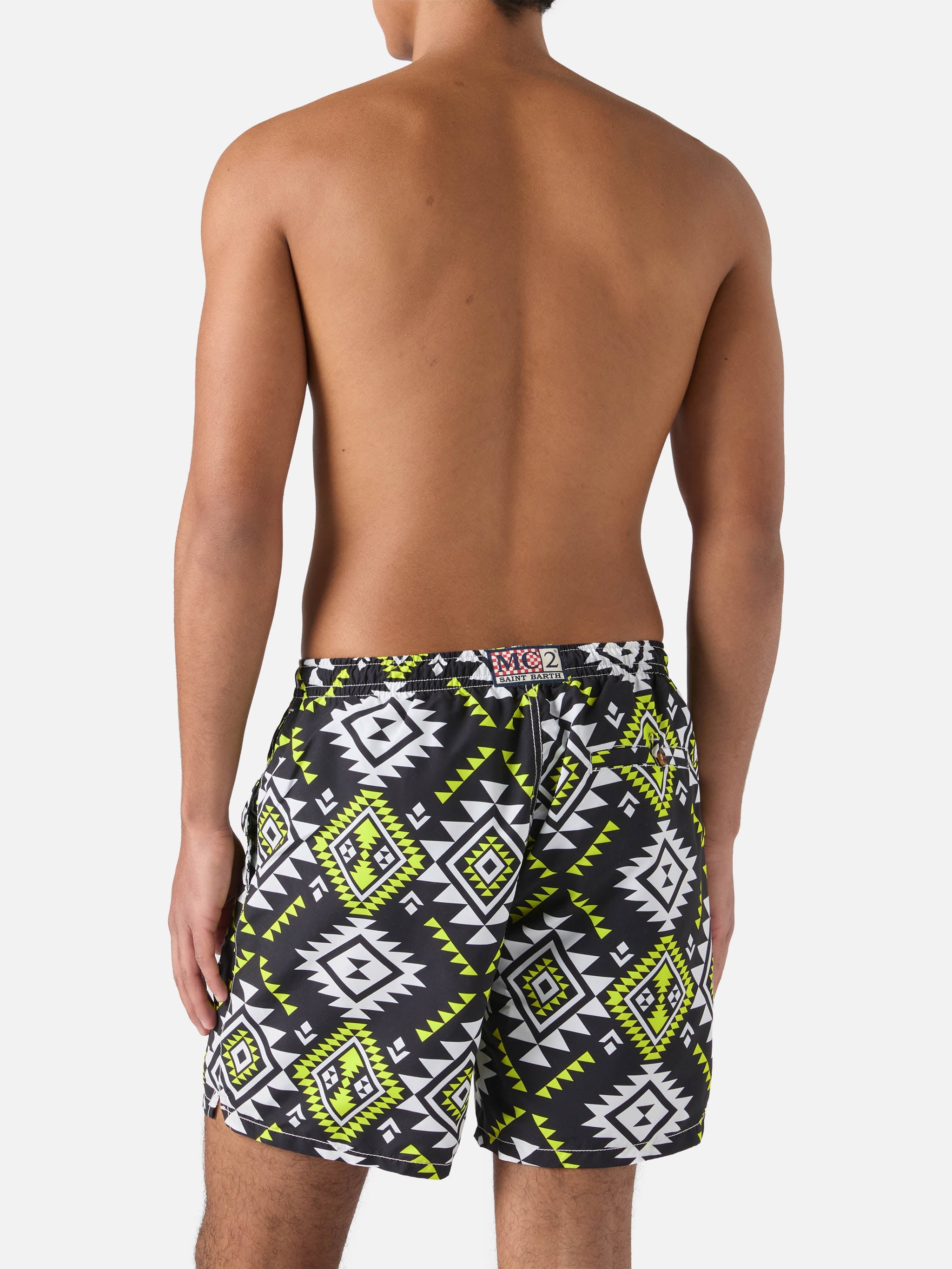 Mid-Length Swim-Shorts Caprese With Ethnic Print Black Swimshort
