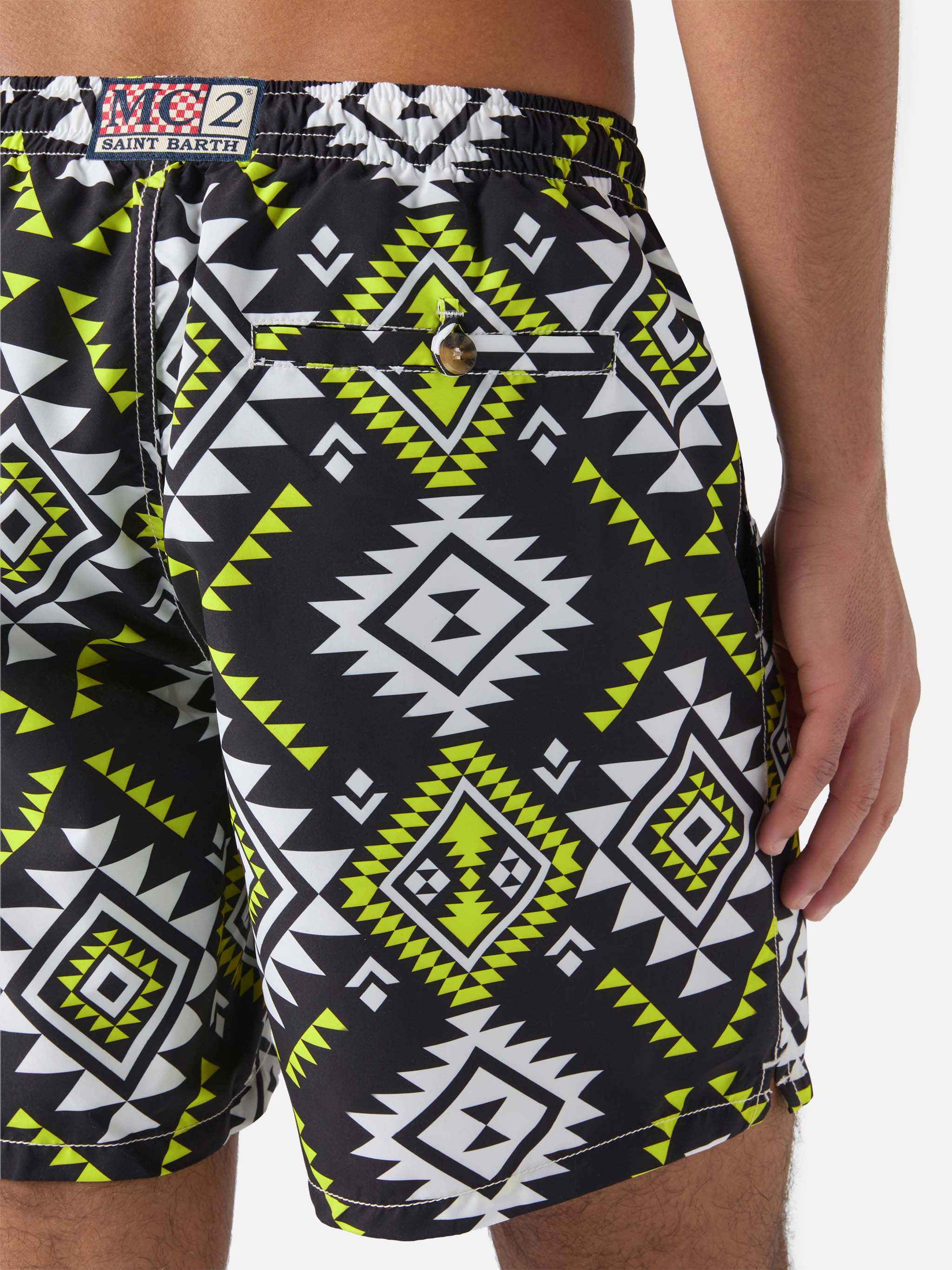 Mid-Length Swim-Shorts Caprese With Ethnic Print Black Swimshort