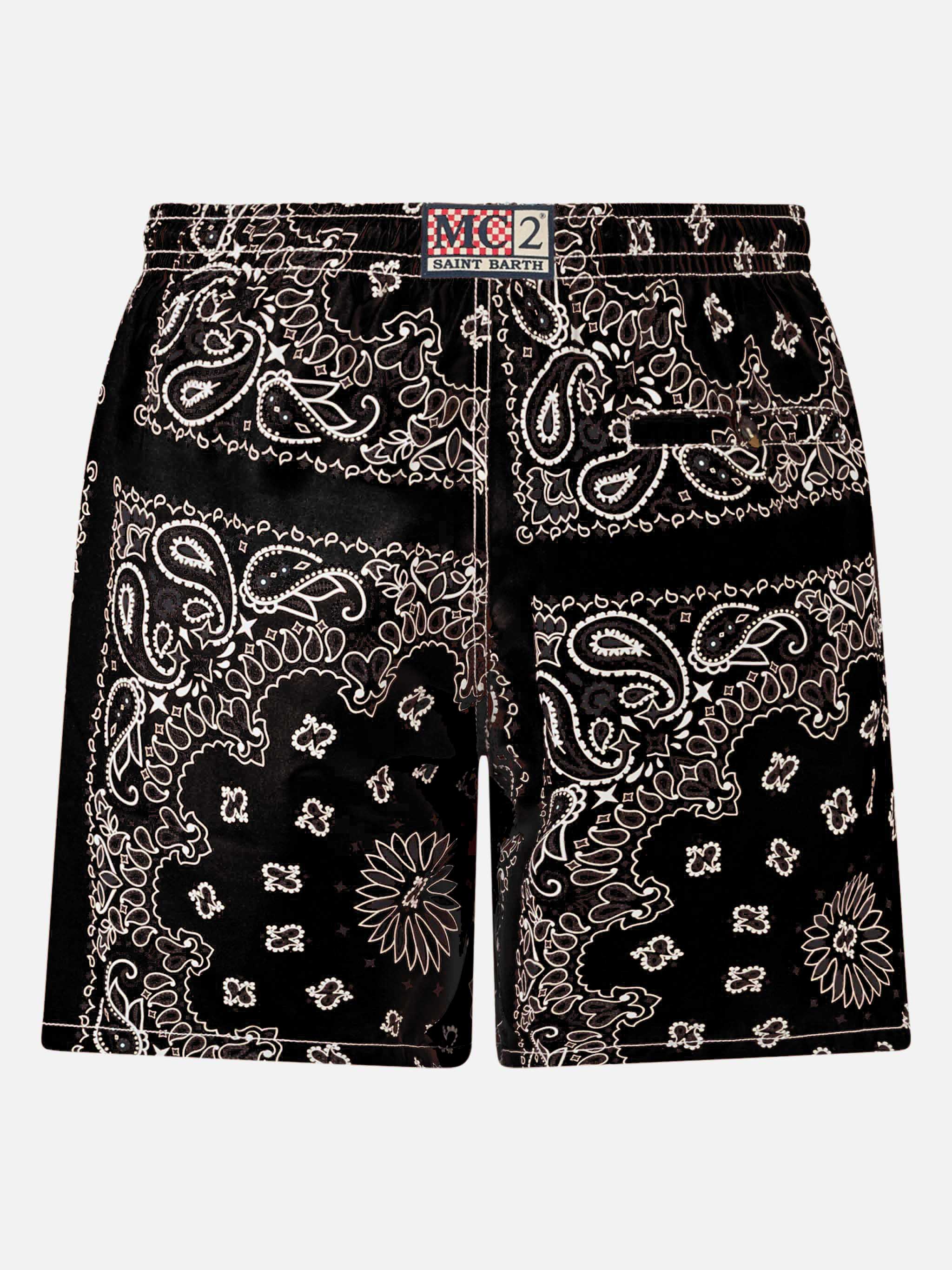 Mid-Length Swim-Shorts Caprese With Black Bandana Print Swimshort