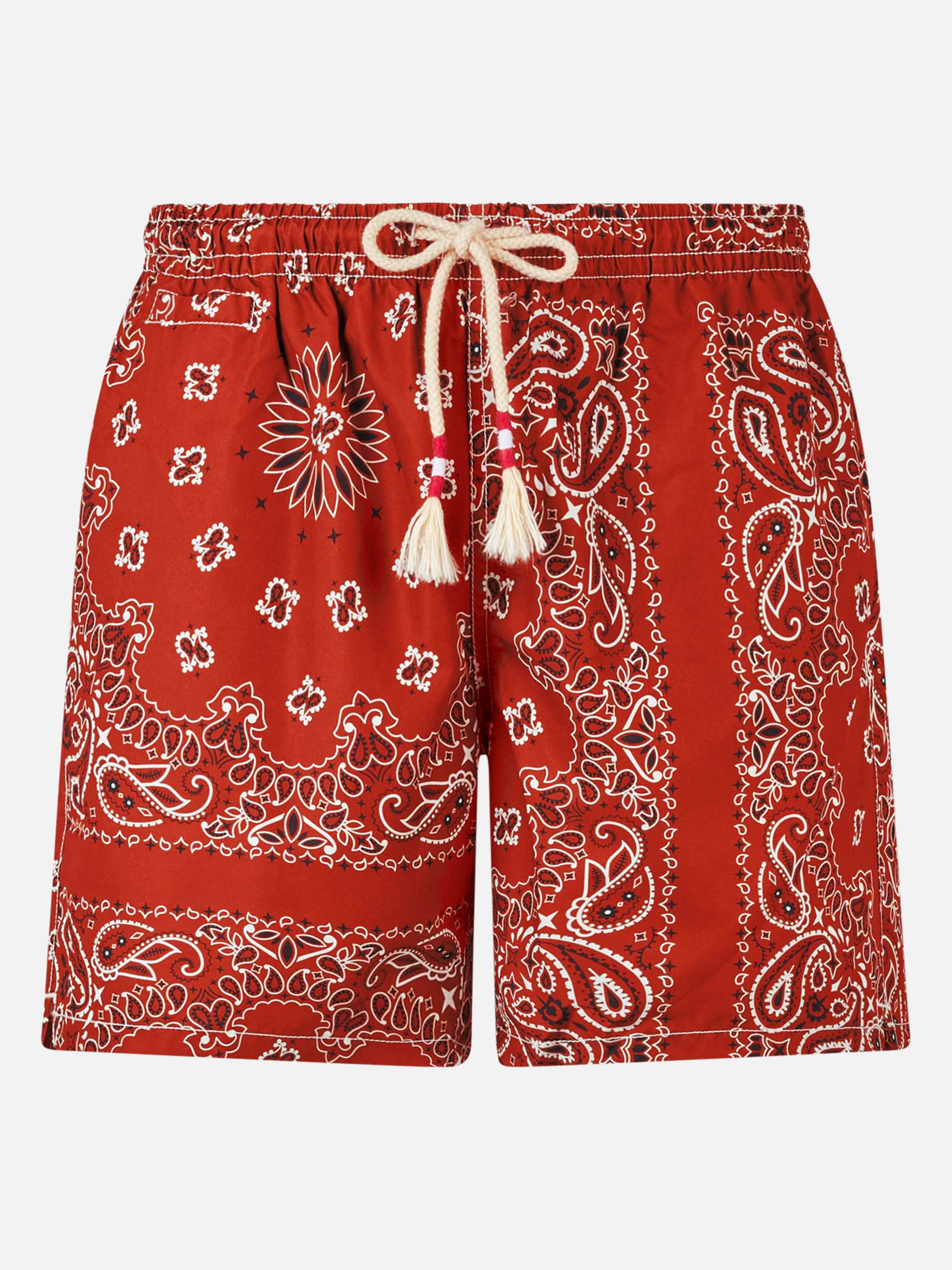 Man Swim Shorts With Bandanna Print Red Swimshort