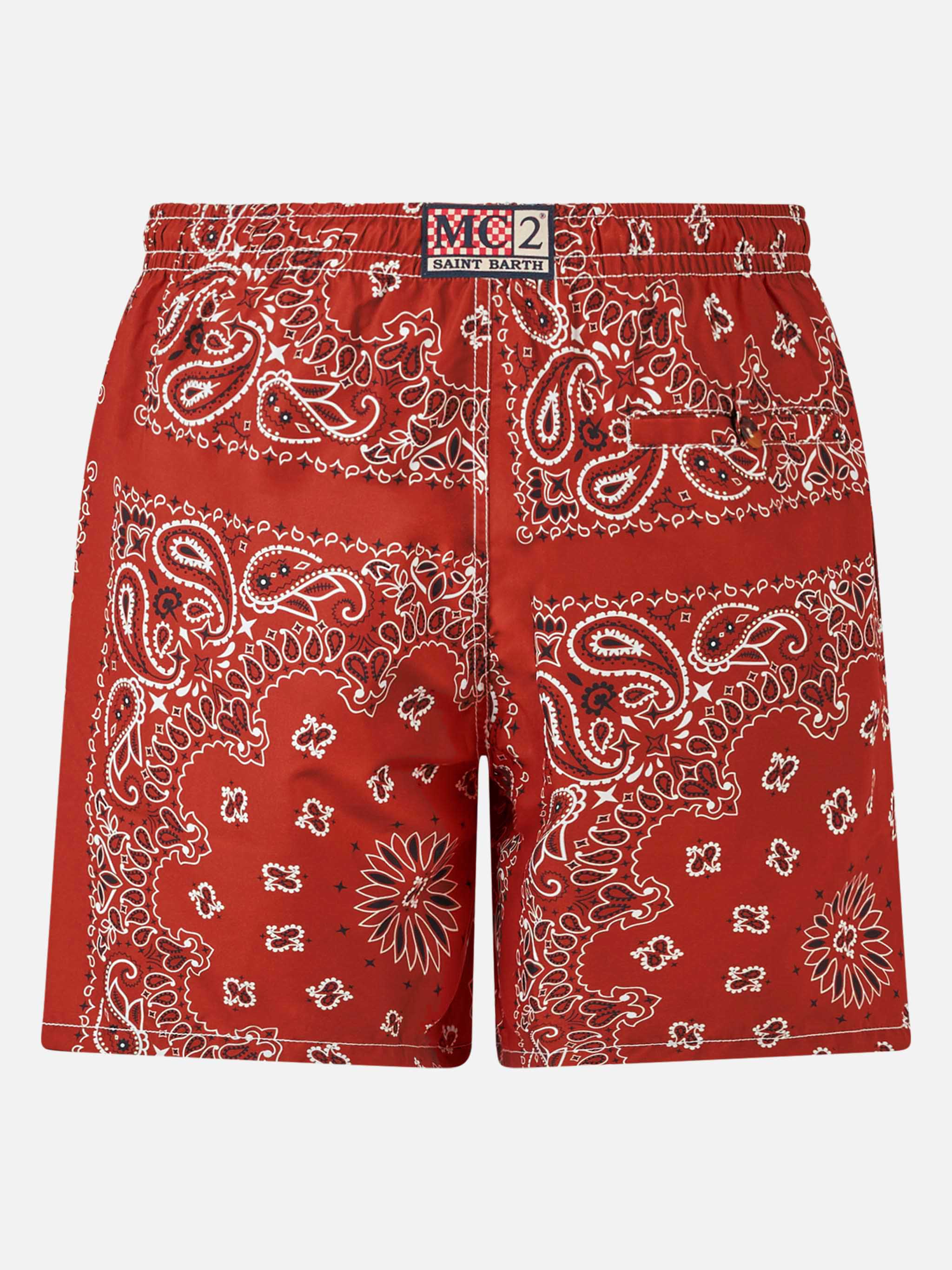Man Swim Shorts With Bandanna Print Red Swimshort