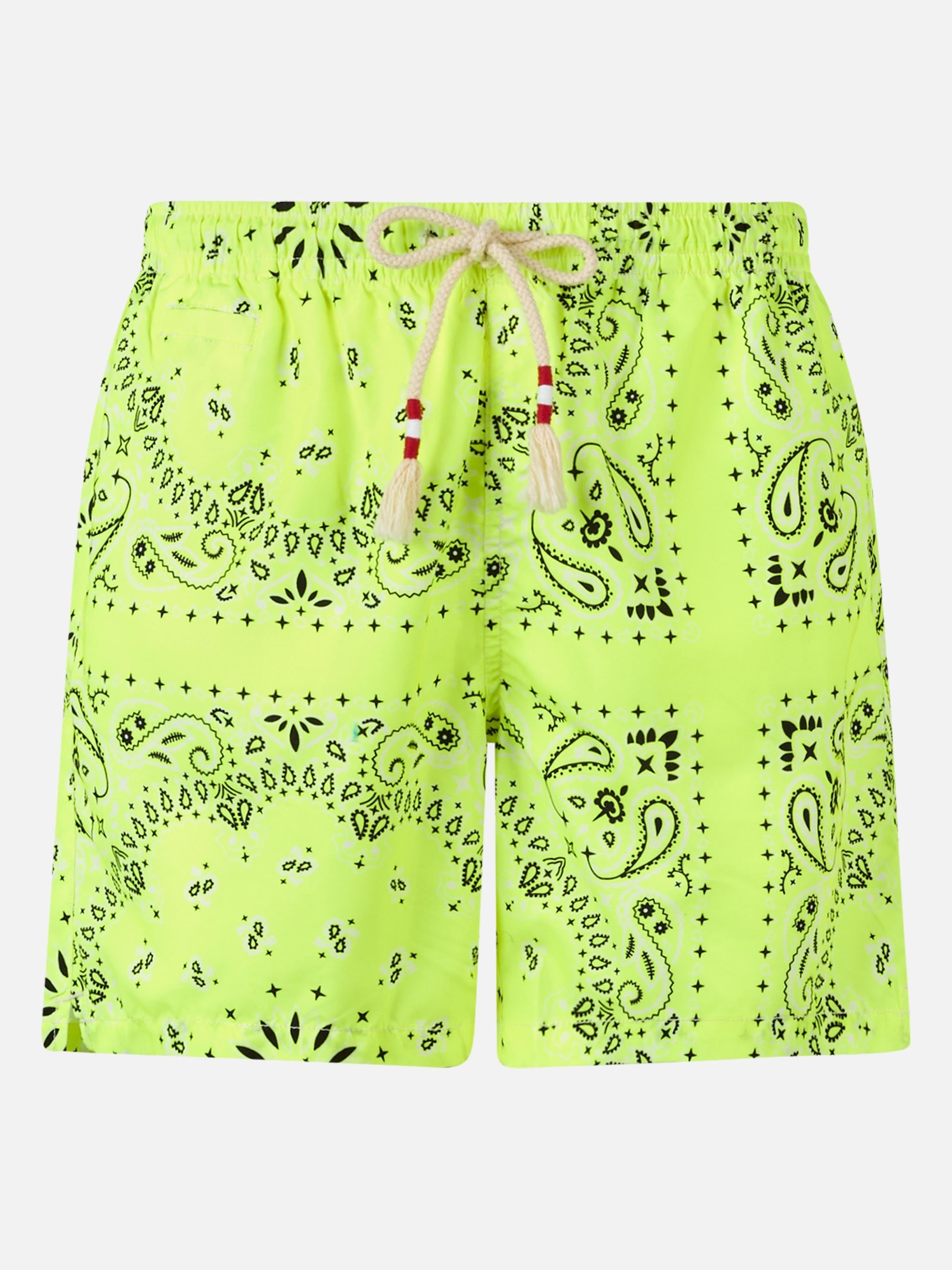 Man Swim Shorts With Fluo Yellow Bandana Print Swimshort