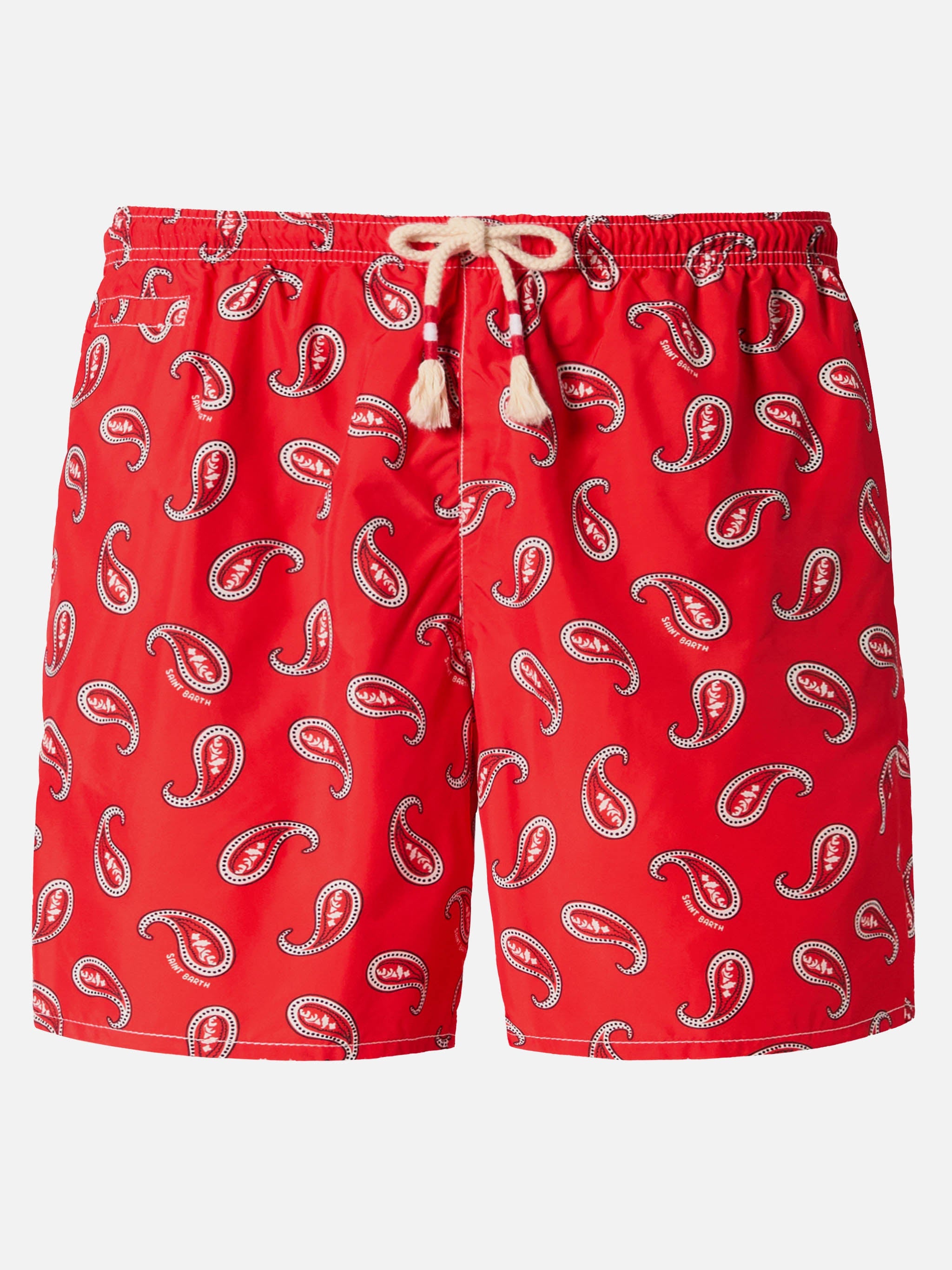Mid-Length Swim-Shorts Caprese With Red Paisley Print Swimshort