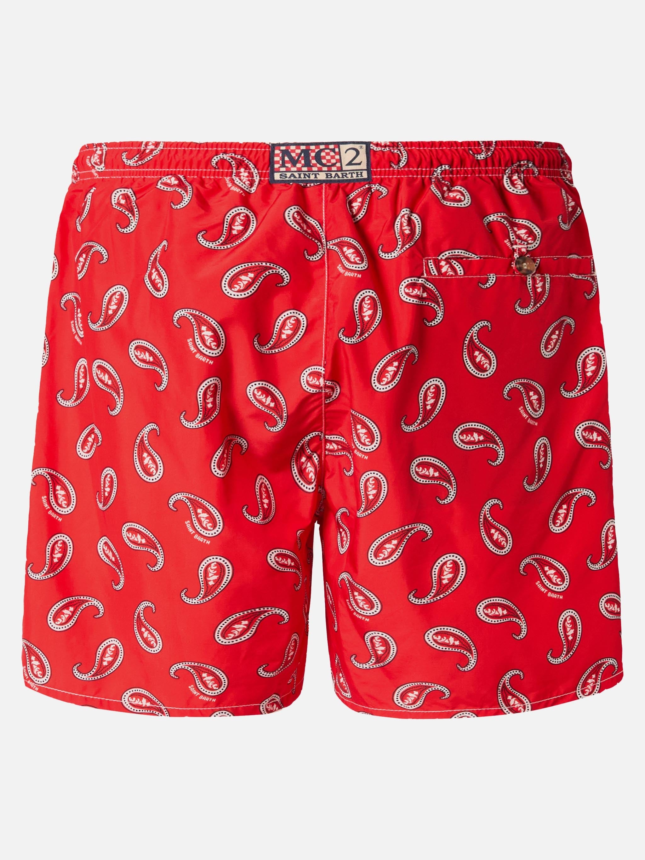 Mid-Length Swim-Shorts Caprese With Red Paisley Print Swimshort