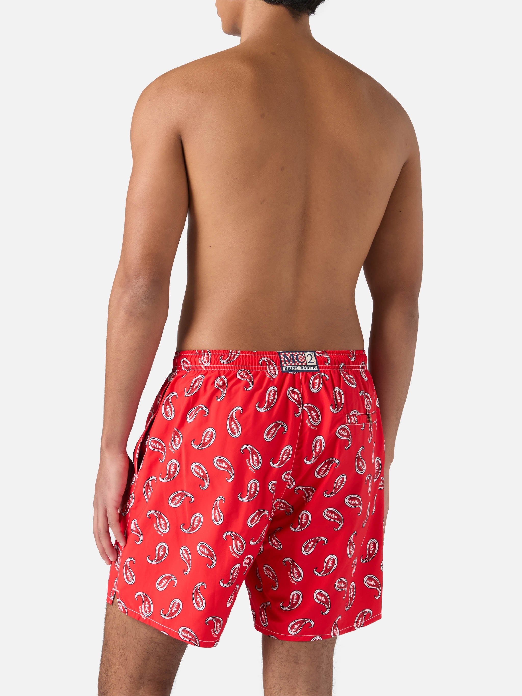 Mid-Length Swim-Shorts Caprese With Red Paisley Print Swimshort