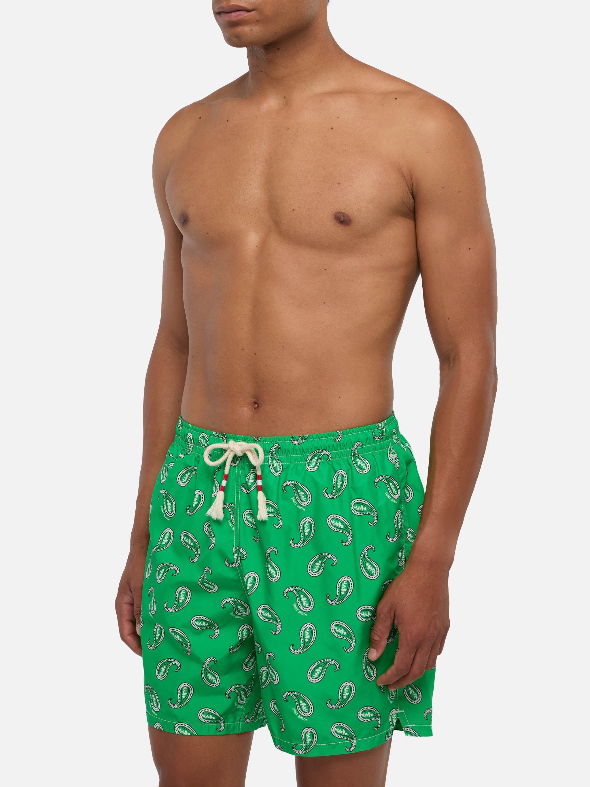 Man Swim Shorts With Paisley Print Green Swimshort