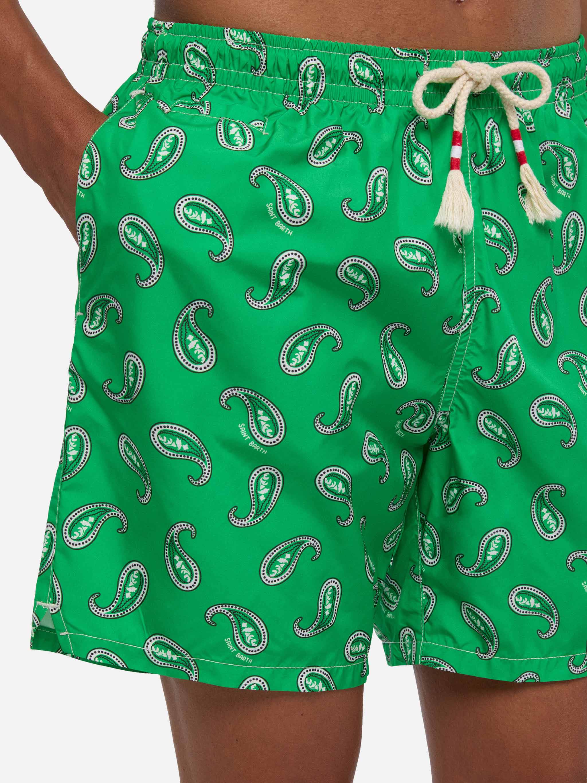 Man Swim Shorts With Paisley Print Green Swimshort