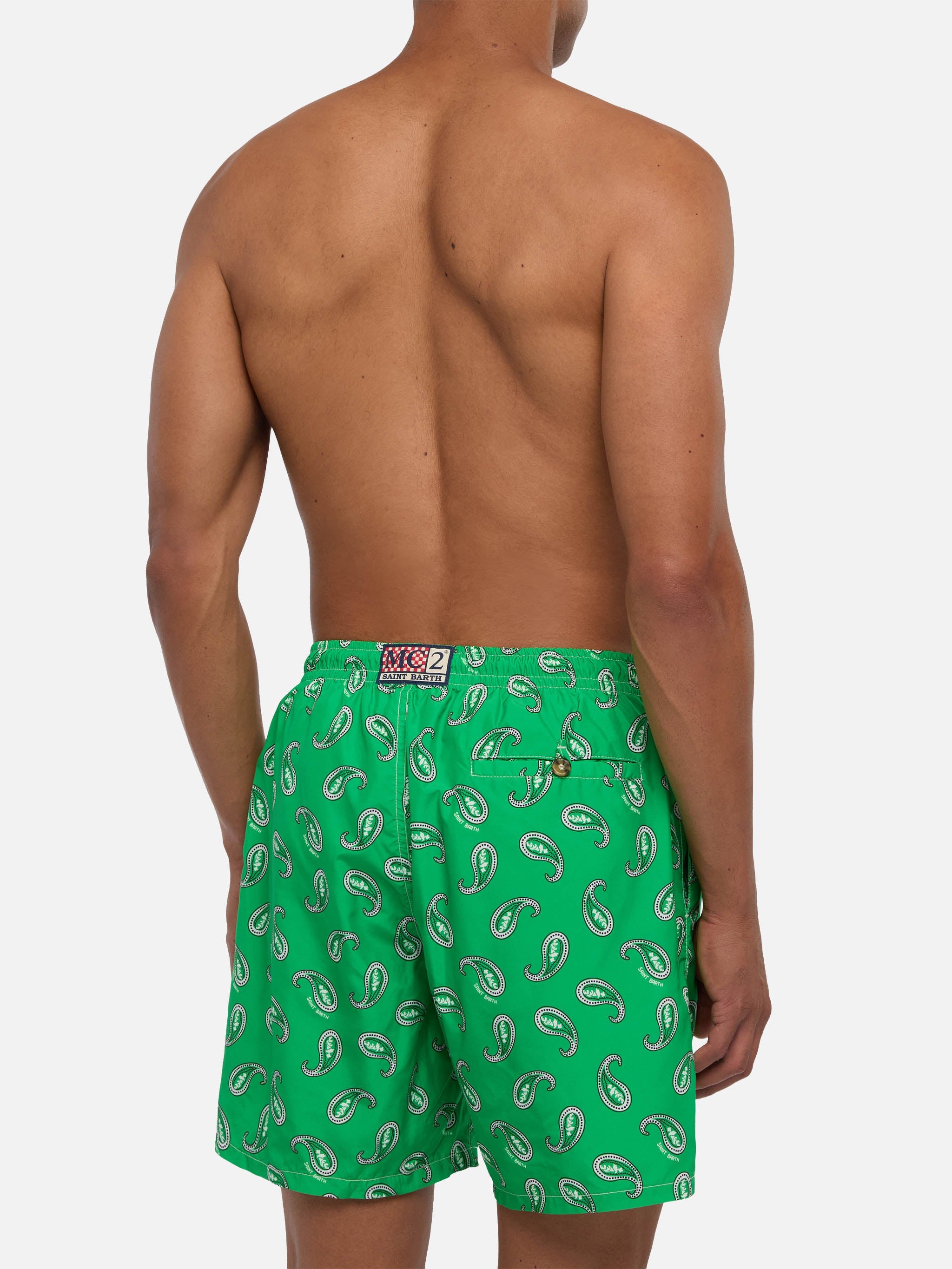 Man Swim Shorts With Paisley Print Green Swimshort