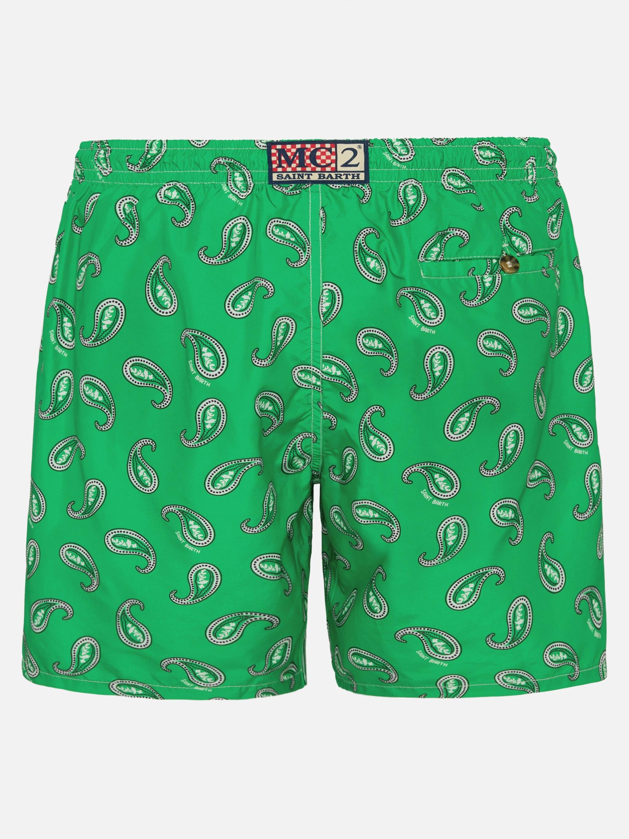 Man Swim Shorts With Paisley Print Green Swimshort